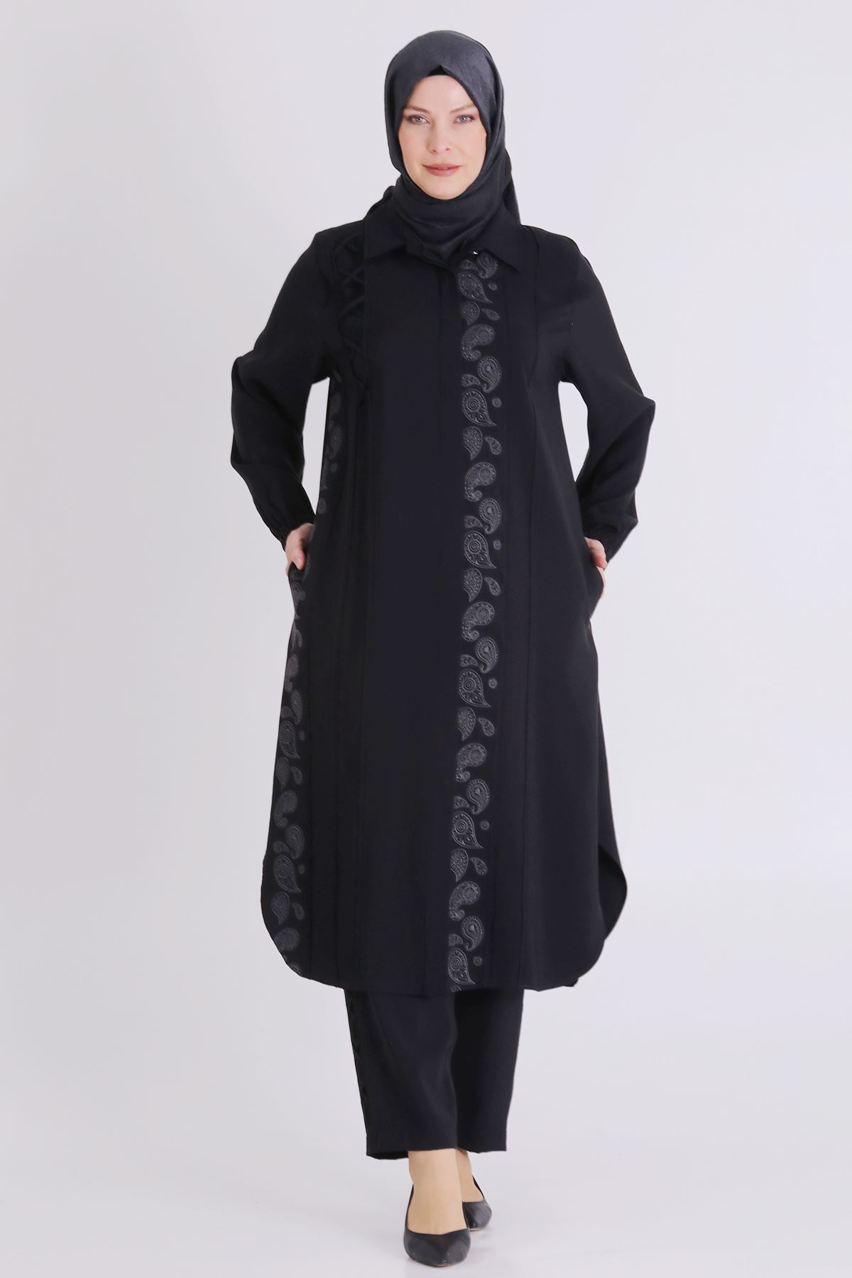 Behrem Nakışlı Takım-  LYN04390 Siyah