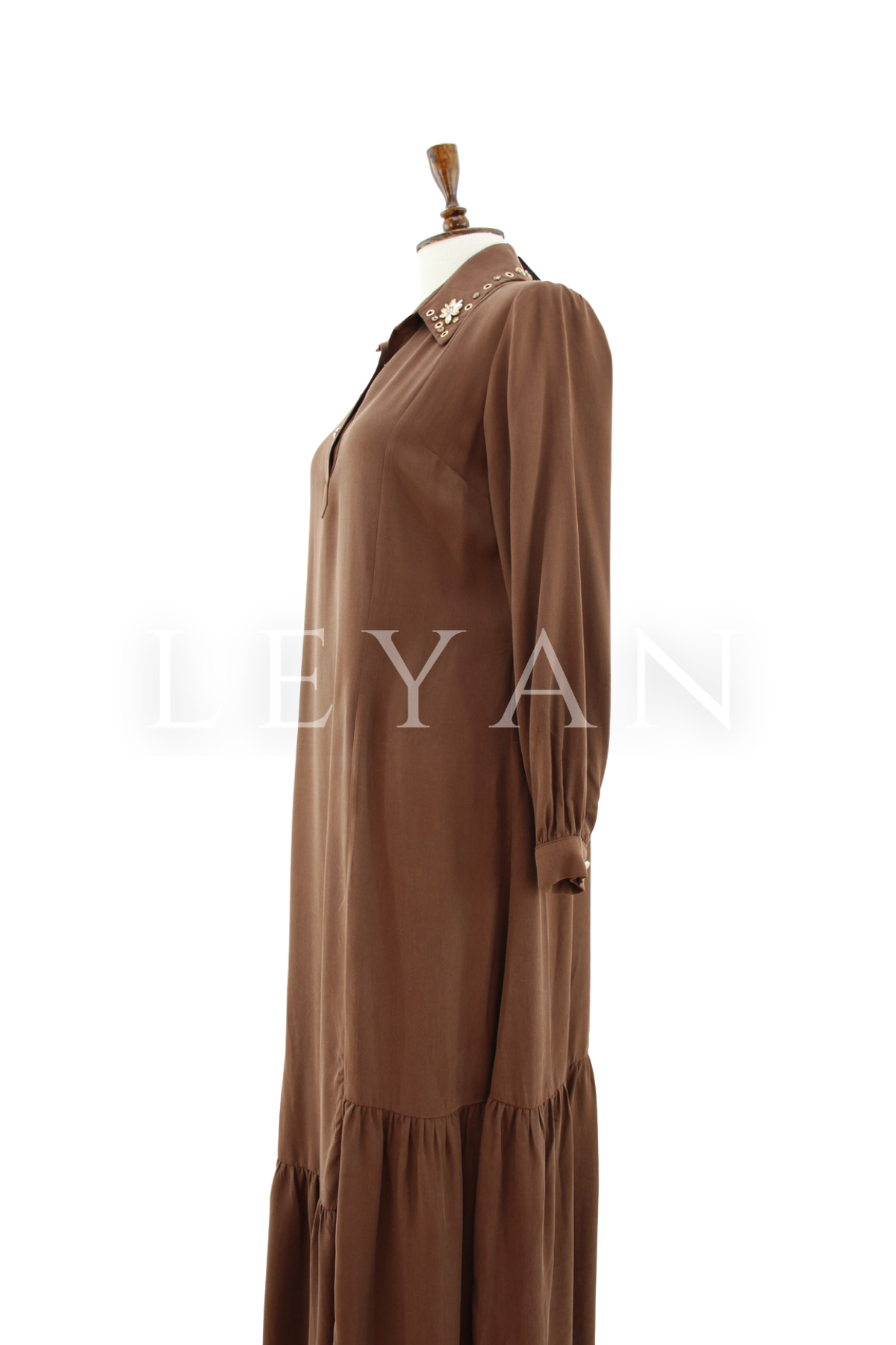 Orhan Store Taş Detaylı  Elbise- LYN04460 Kahve