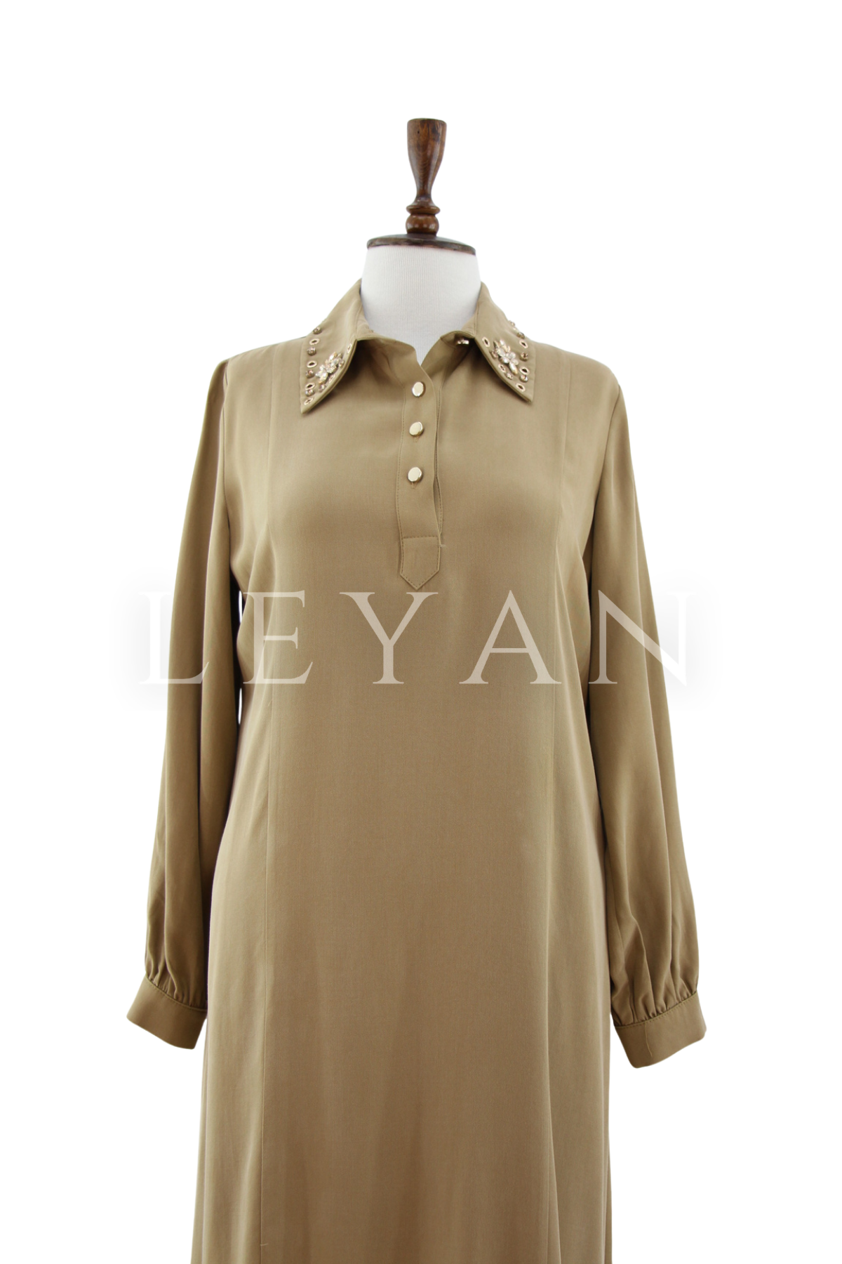 Orhan Store Taş Detaylı  Elbise- LYN04460 Olive