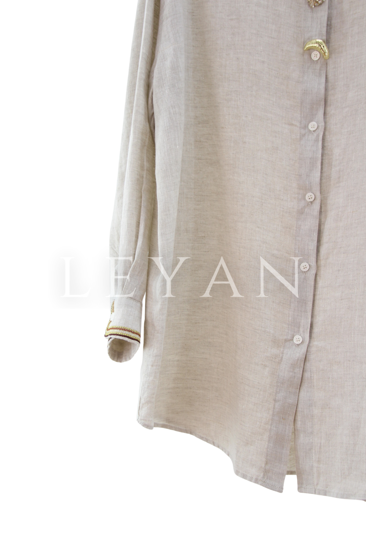 Fuat Gürşen Yakası Nakışlı Broşlu Gömlek- LYN04462 Bej