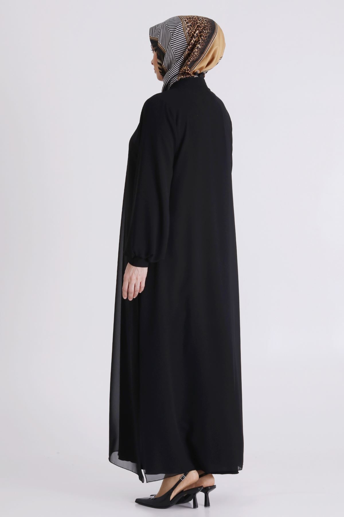 Behrem Şifon Detaylı Ferace- LYN04466 Siyah