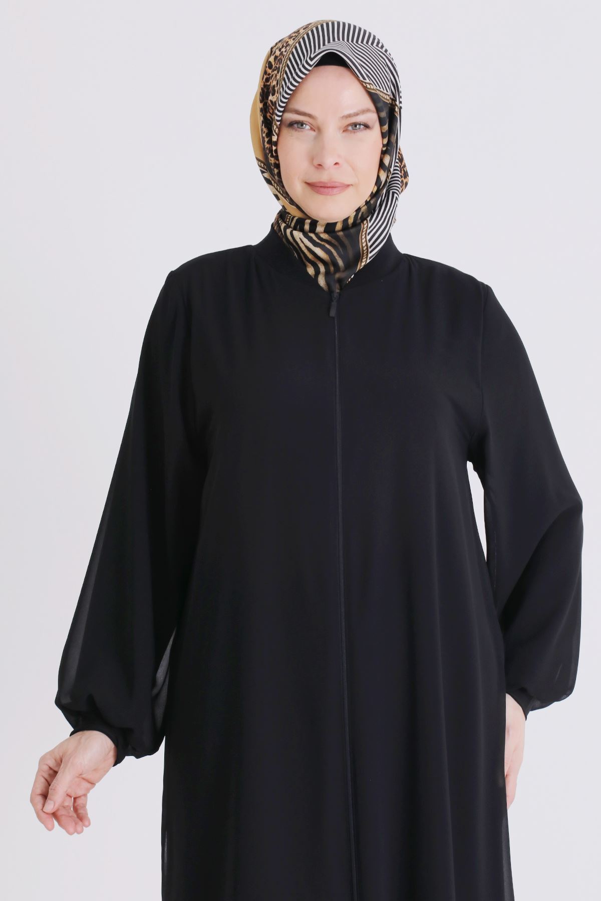 Behrem Şifon Detaylı Ferace- LYN04466 Siyah