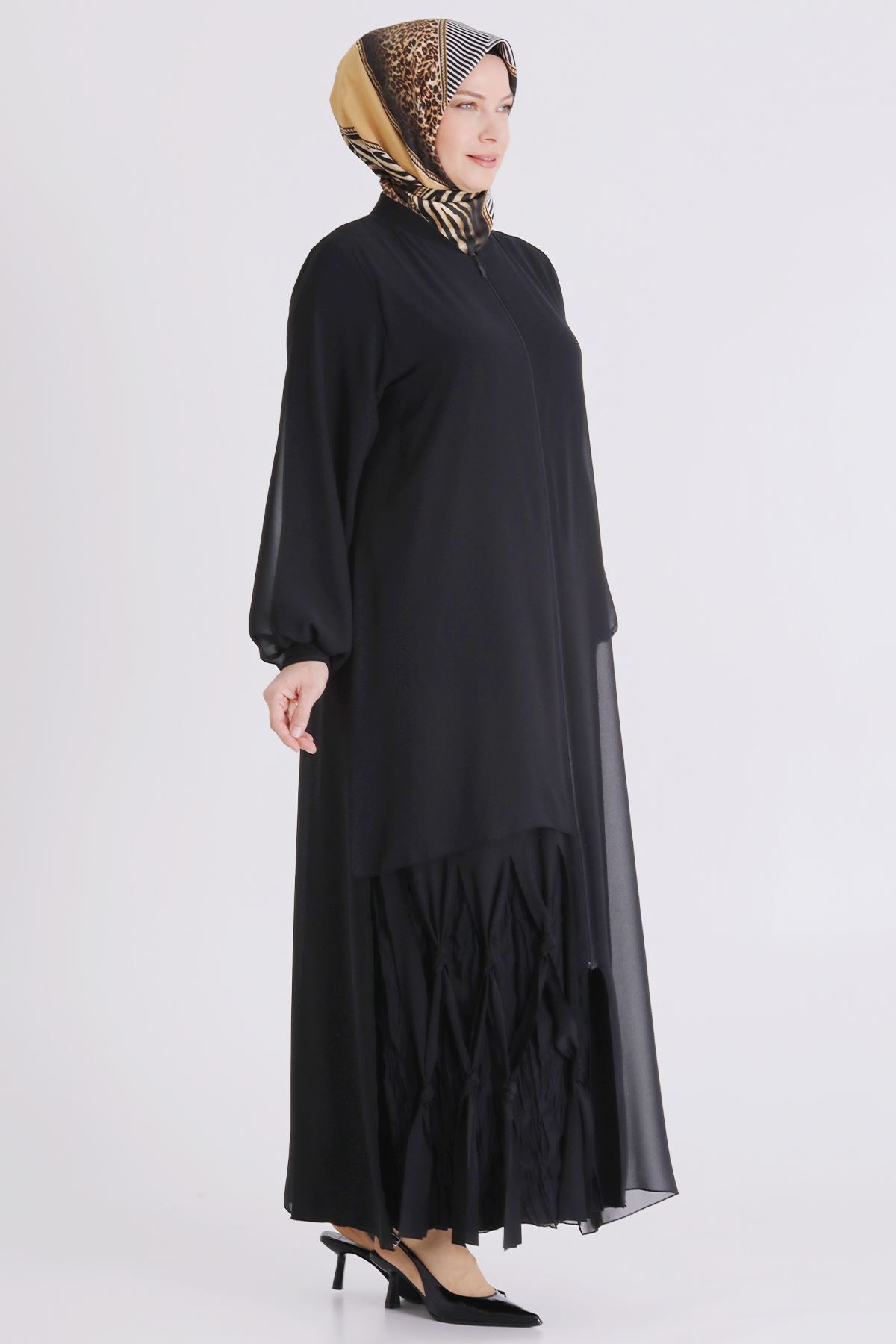 Behrem Şifon Detaylı Ferace- LYN04466 Siyah