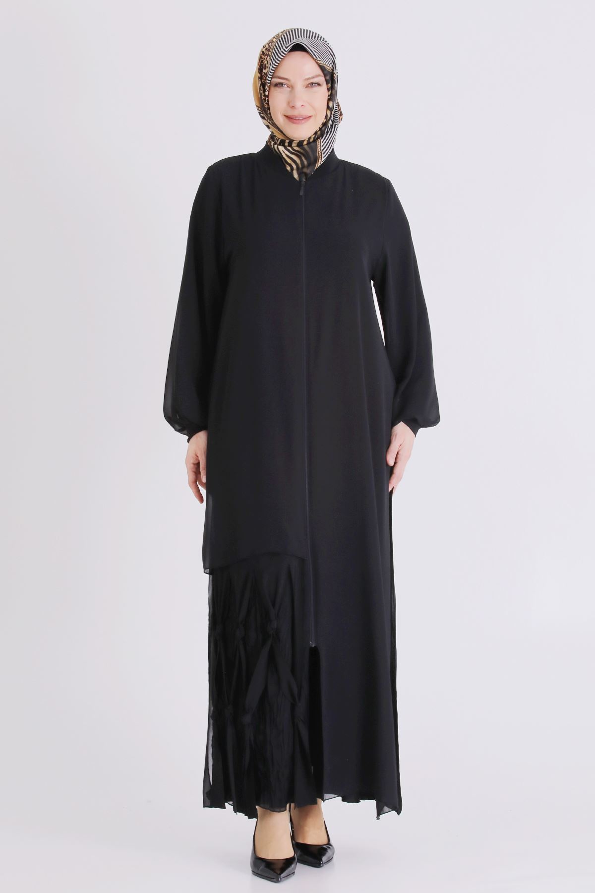 Behrem Şifon Detaylı Ferace- LYN04466 Siyah