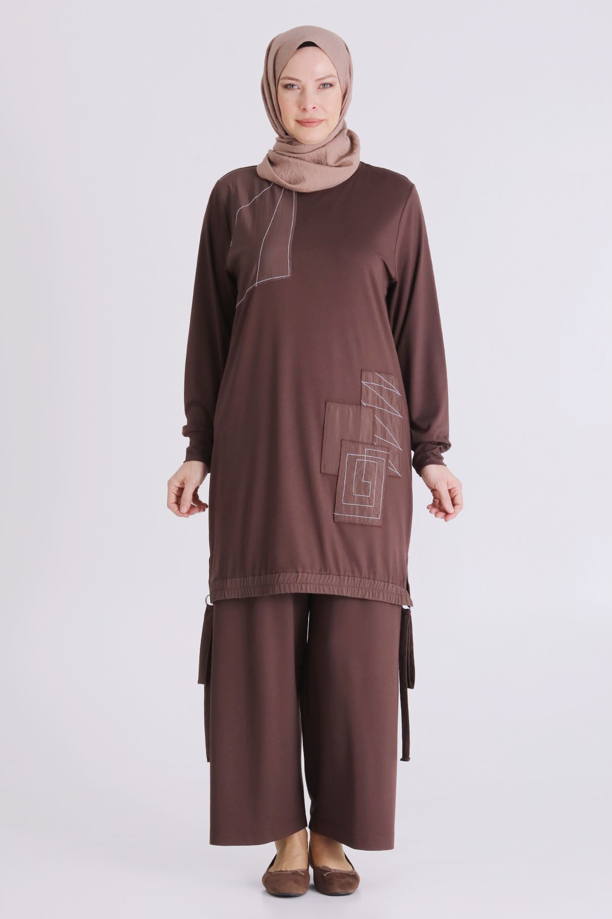 Behrem Dikiş Detaylı Takım- LYN04465 Kahve