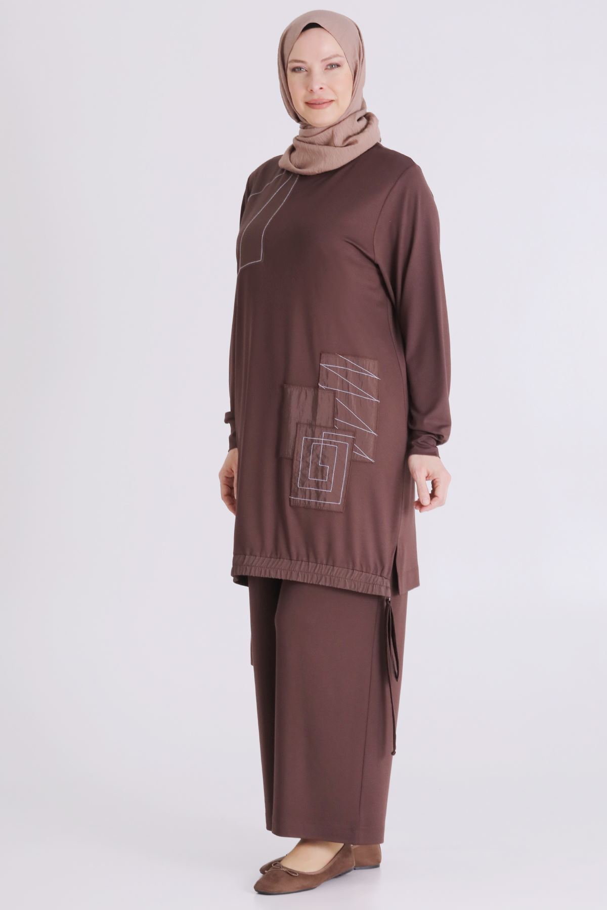 Behrem Dikiş Detaylı Takım- LYN04465 Kahve