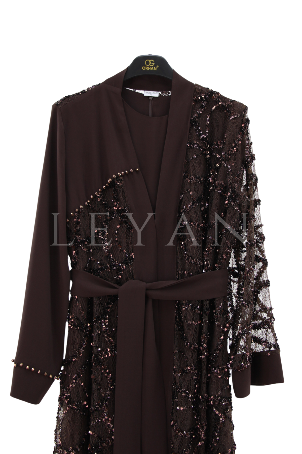 Orhan Store İşlemeli Abaya Takım- LYN04469 Kahve