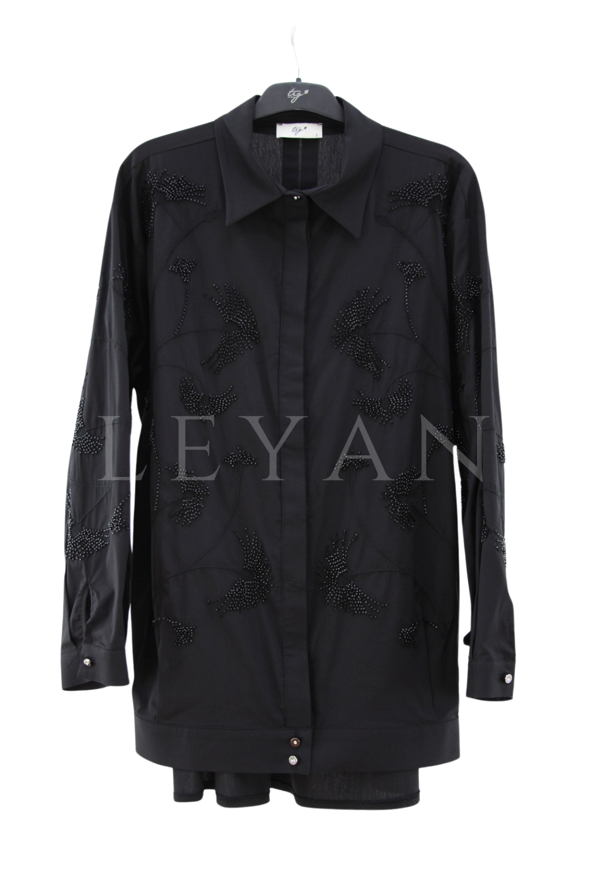 Tığ Triko Boncuk Nakışlı Gömlek- LYN04470 Siyah