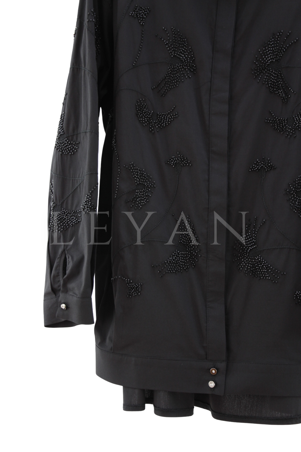 Tığ Triko Boncuk Nakışlı Gömlek- LYN04470 Siyah