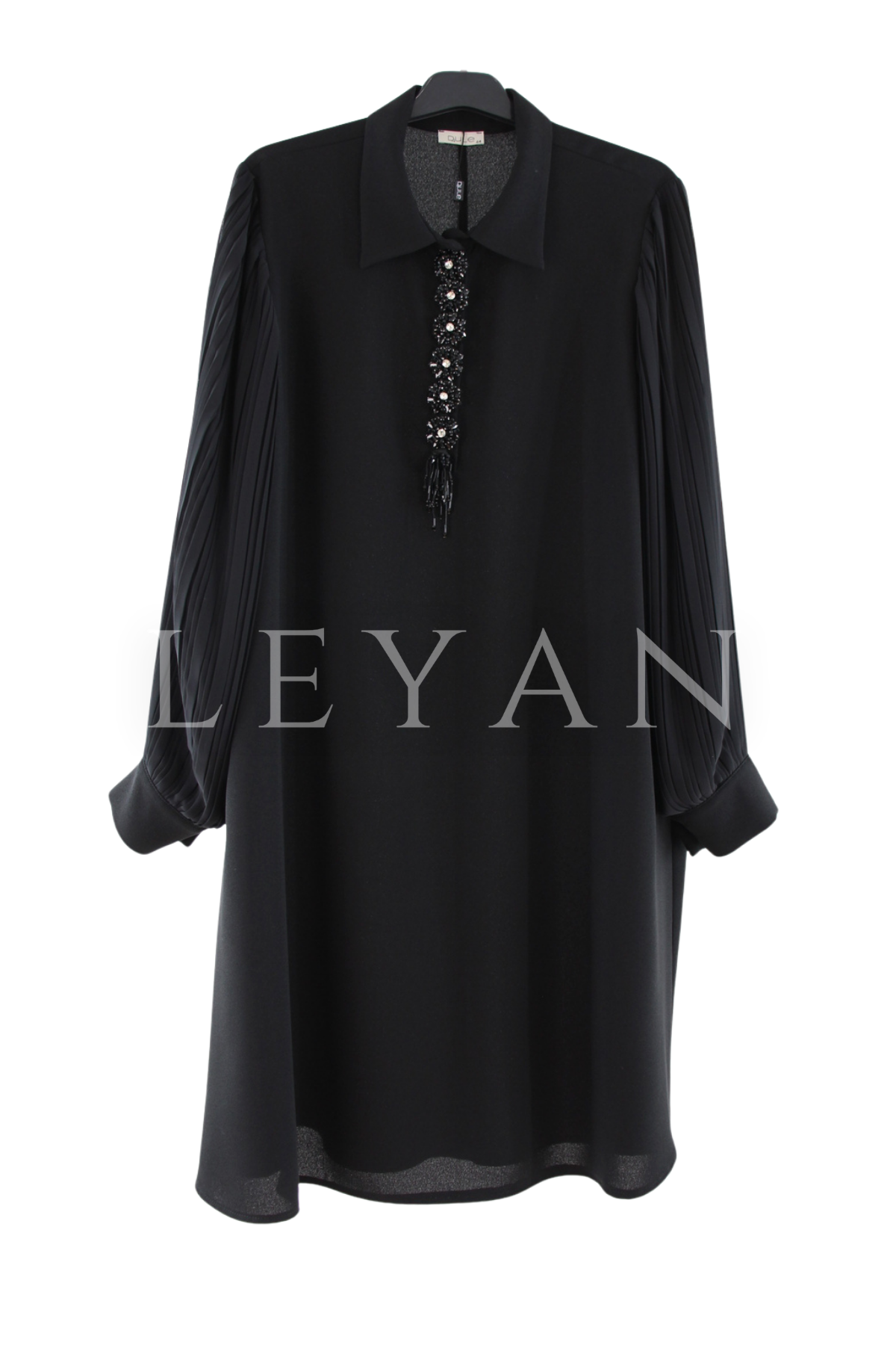 Dule Plise Kollu Tunik- LYN04474 Siyah
