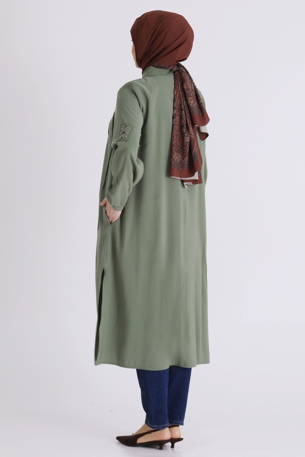 Behrem İşlemeli Tunik - LYN04406 Yeşil