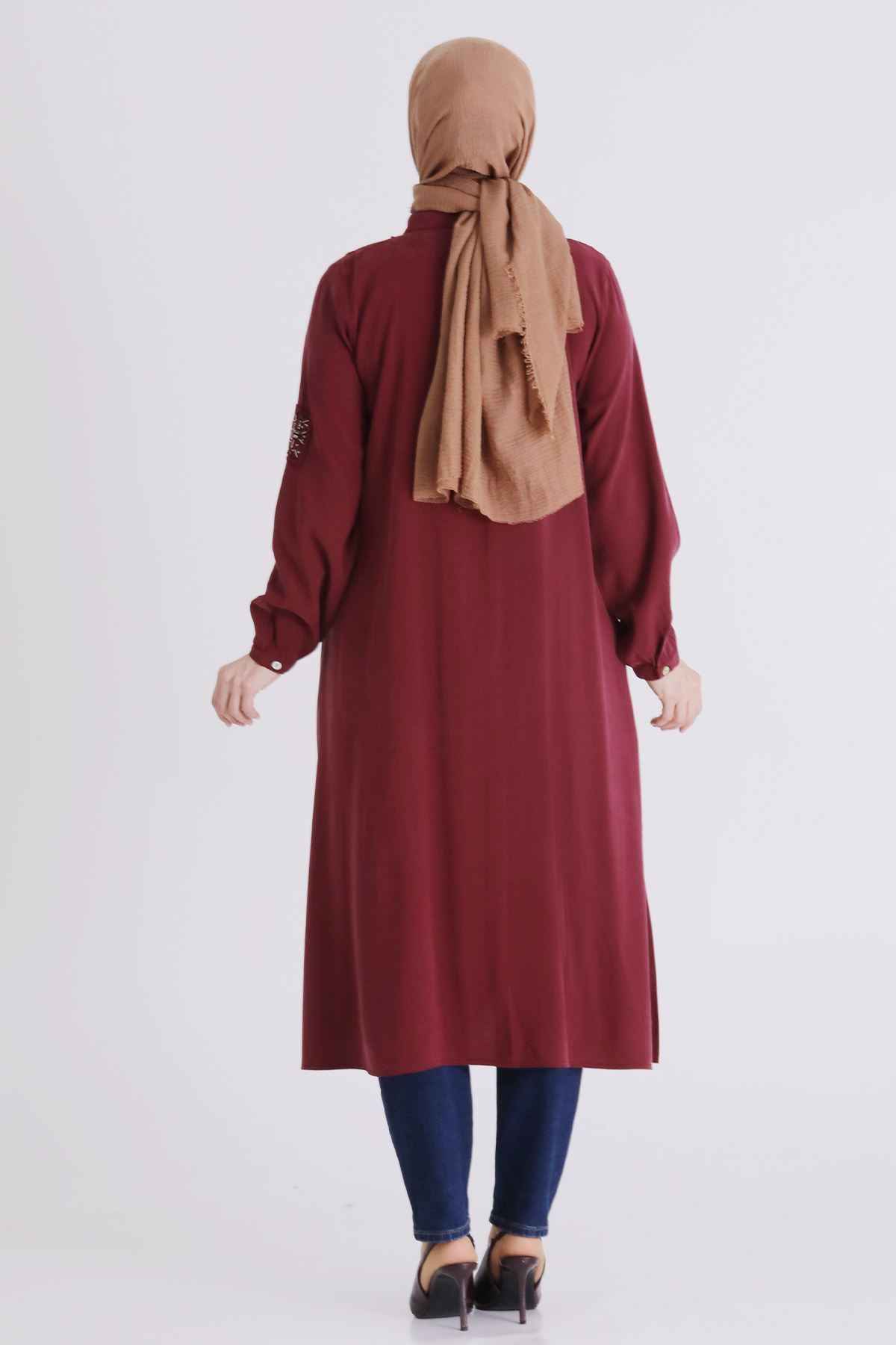 Behrem İşlemeli Tunik - LYN04406 Bordo