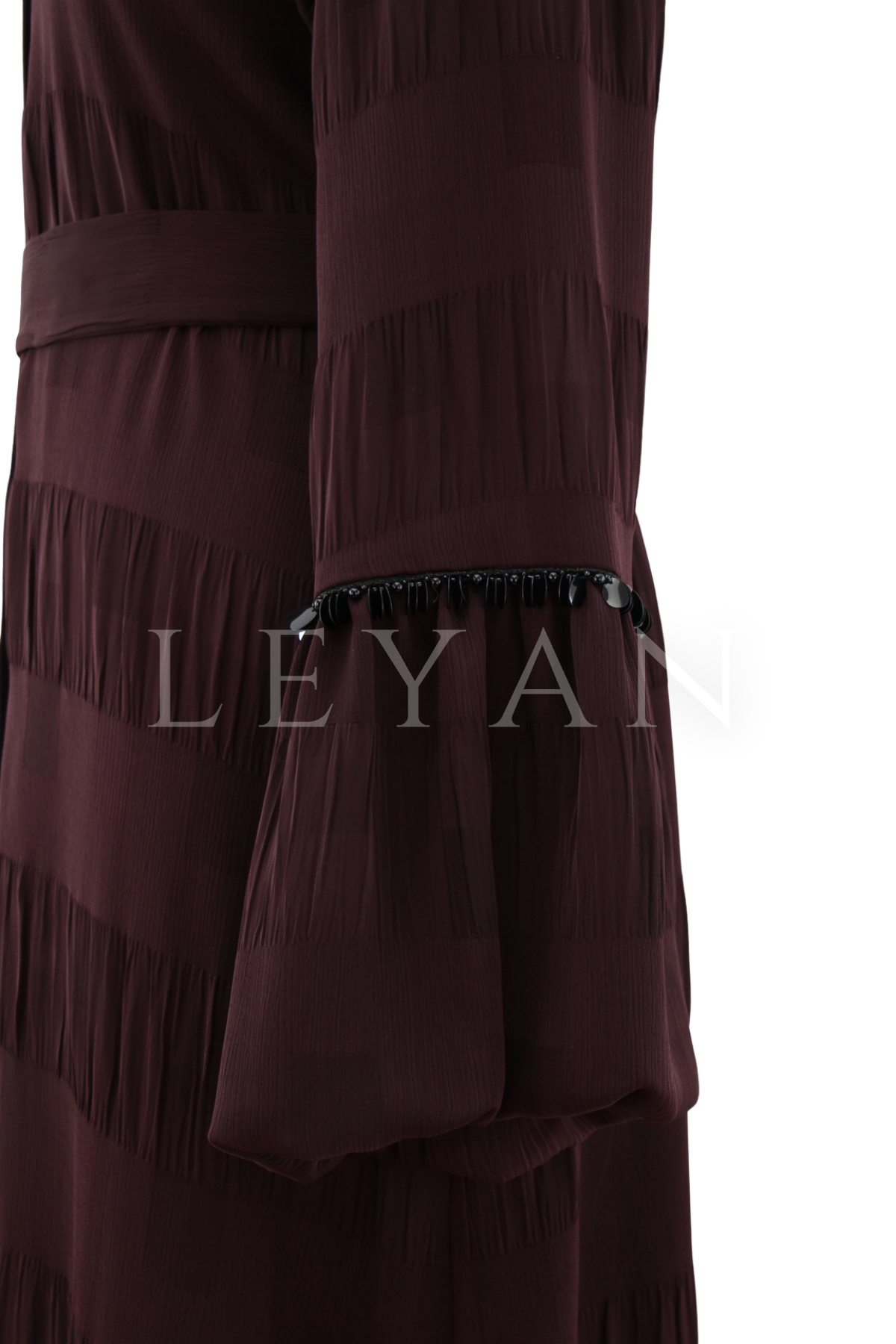 Orhan Store Kolları Payetleri Ferace- LYN04484 Mürdüm