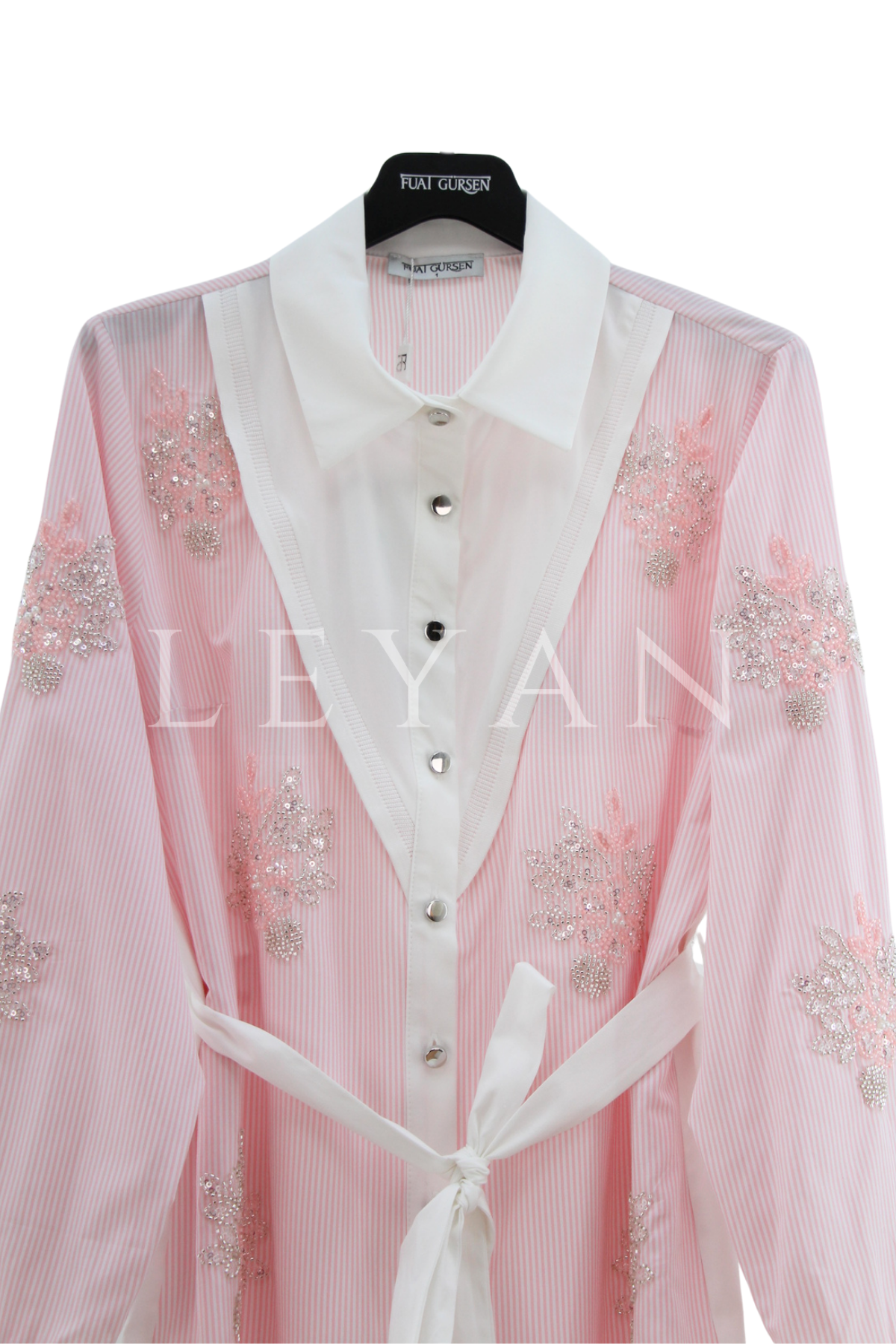 Fuat Gürşen İşleme Detaylı Gömlek Tunik- LYN04490 Pembe