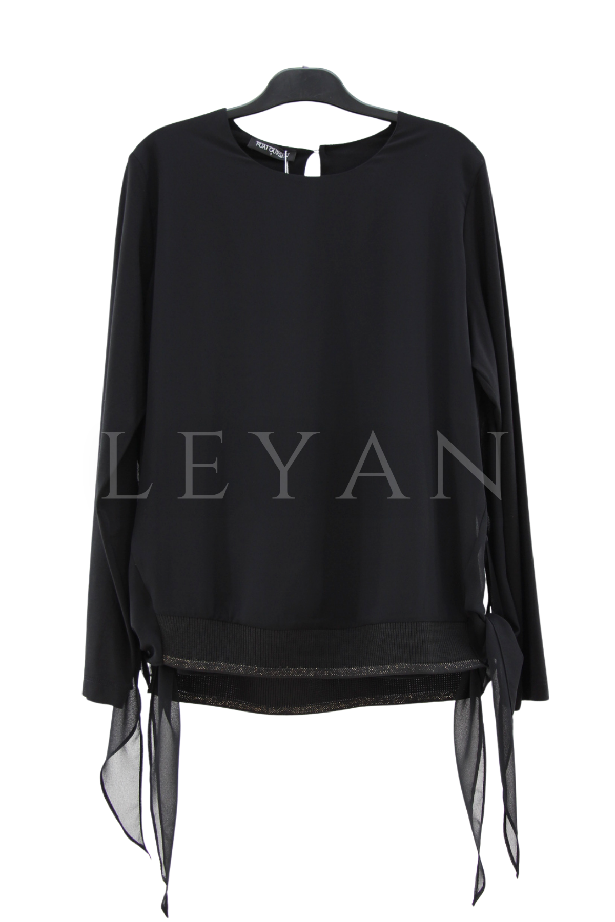 Fuat Gürşen Ribana Detaylı Şifonlu Bluz- LYN04492 Siyah