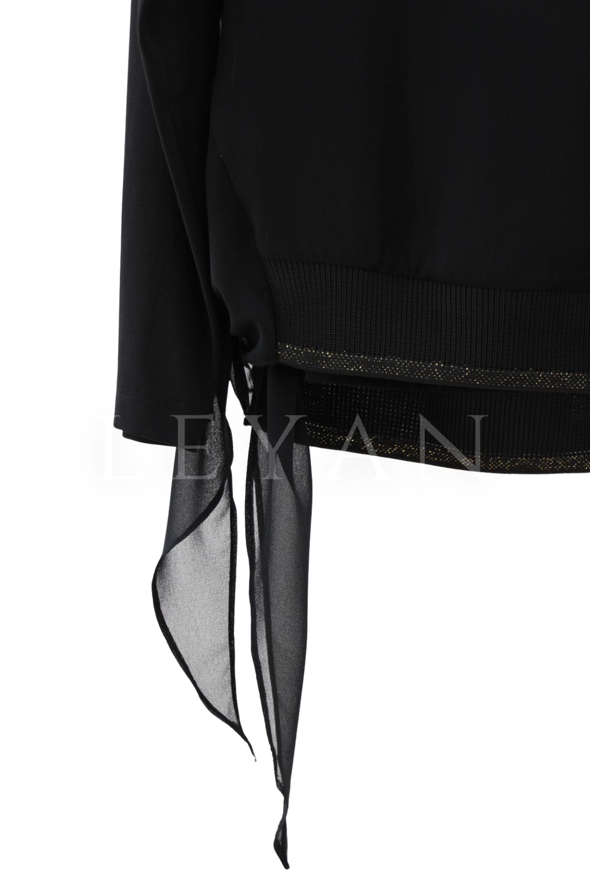 Fuat Gürşen Ribana Detaylı Şifonlu Bluz- LYN04492 Siyah