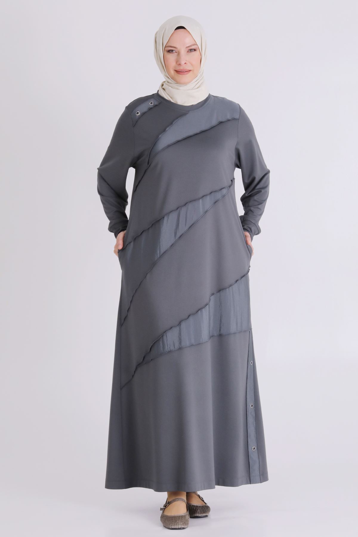 Behrem Kuşgözlü Elbise- LYN04493 Kül