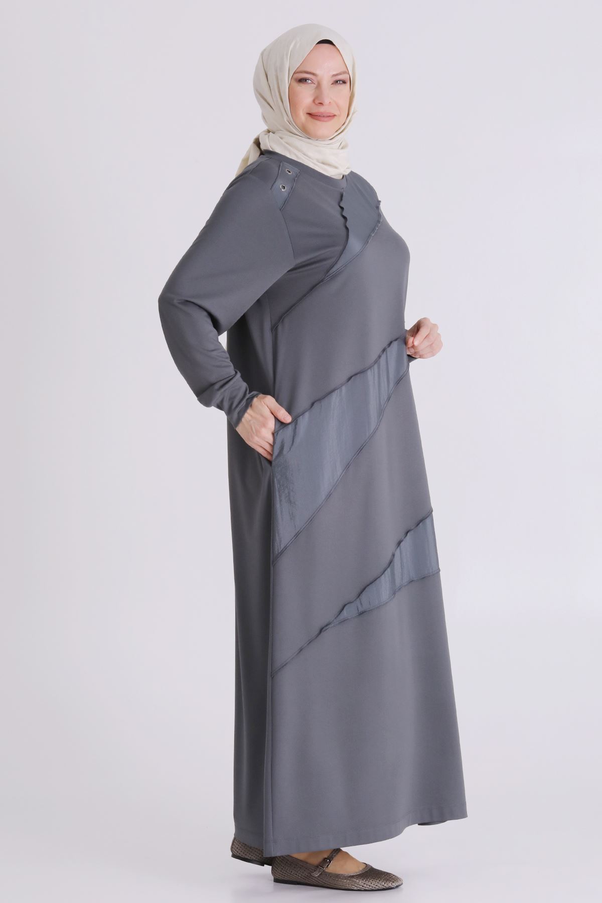 Behrem Kuşgözlü Elbise- LYN04493 Kül