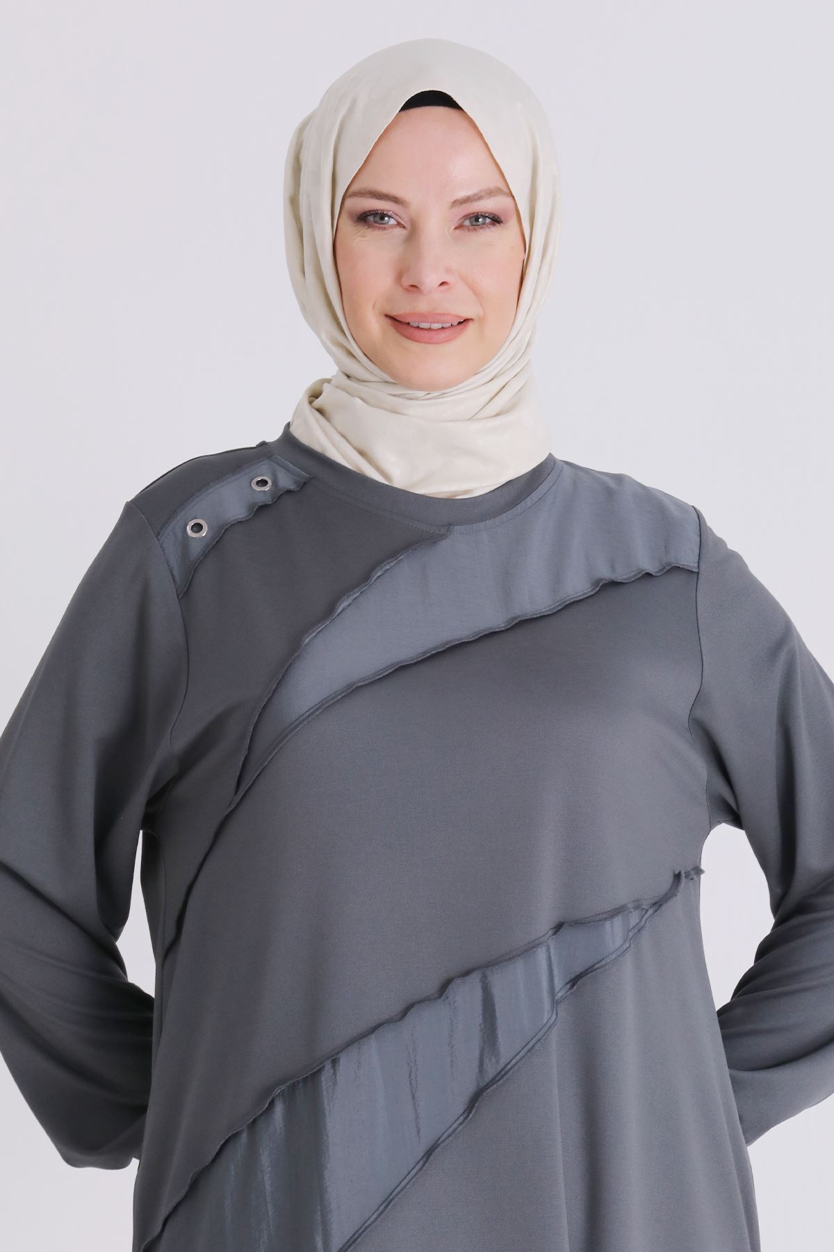 Behrem Kuşgözlü Elbise- LYN04493 Kül