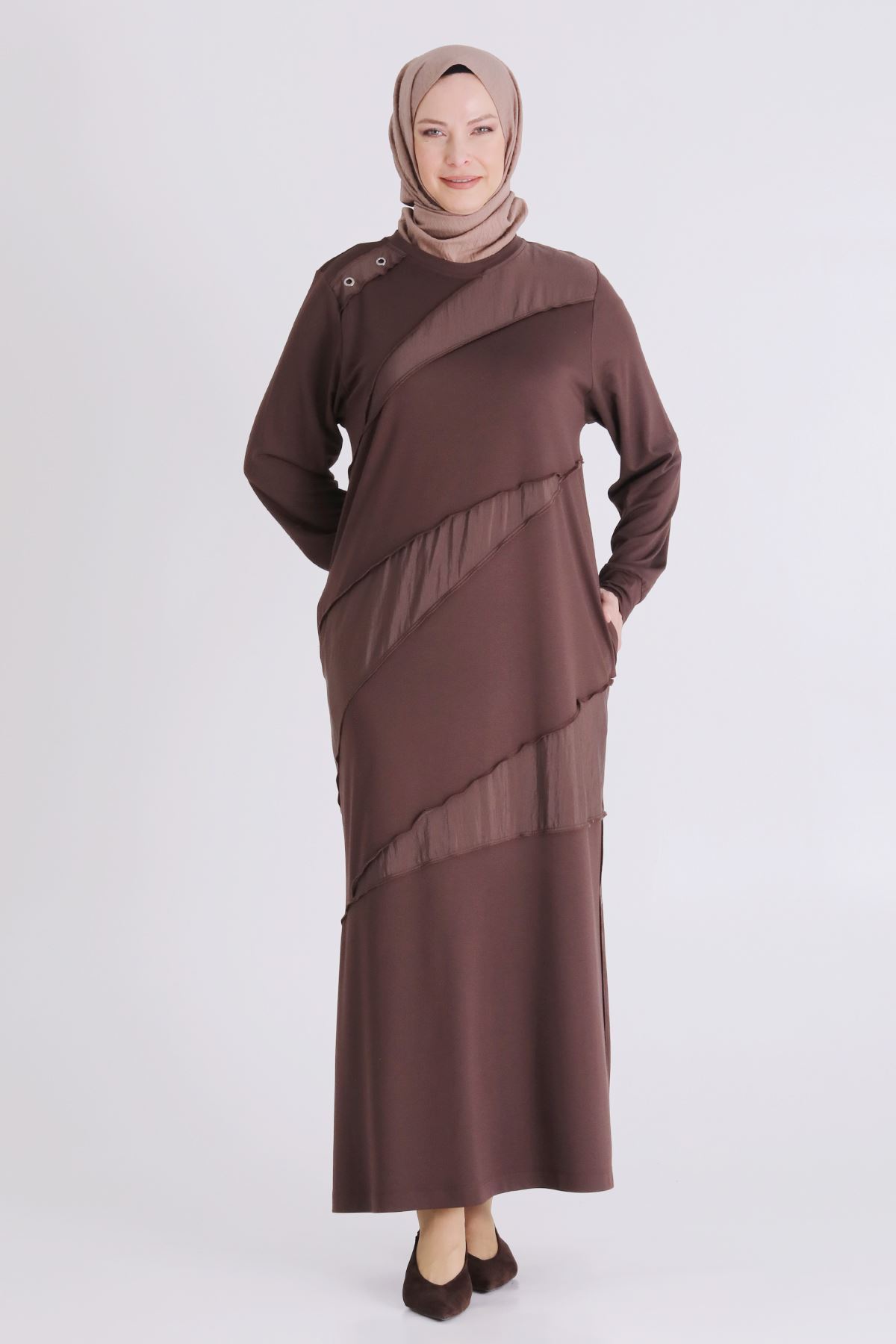 Behrem Kuşgözlü Elbise- LYN04493 Kahve