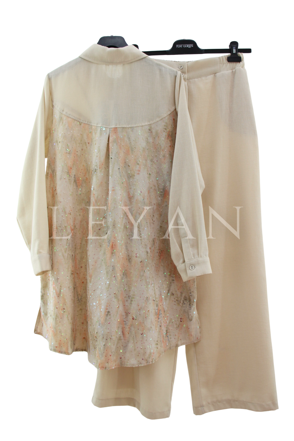 Fuat Gürşen Boncuk İşlemeli Takım- LYN04495 Bej