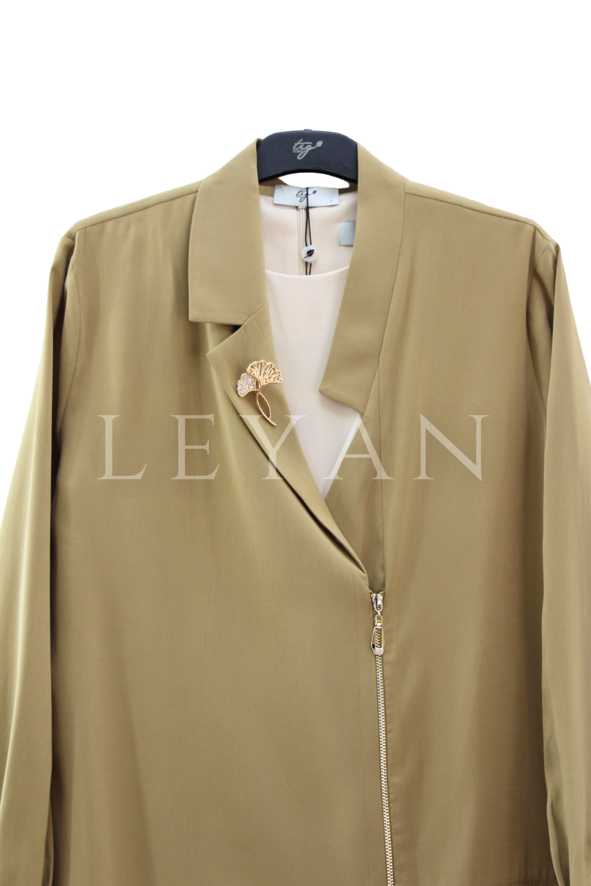 Tığ Triko Asimetrik Kesim Broş Detaylı Takım- LYN04496 Olive