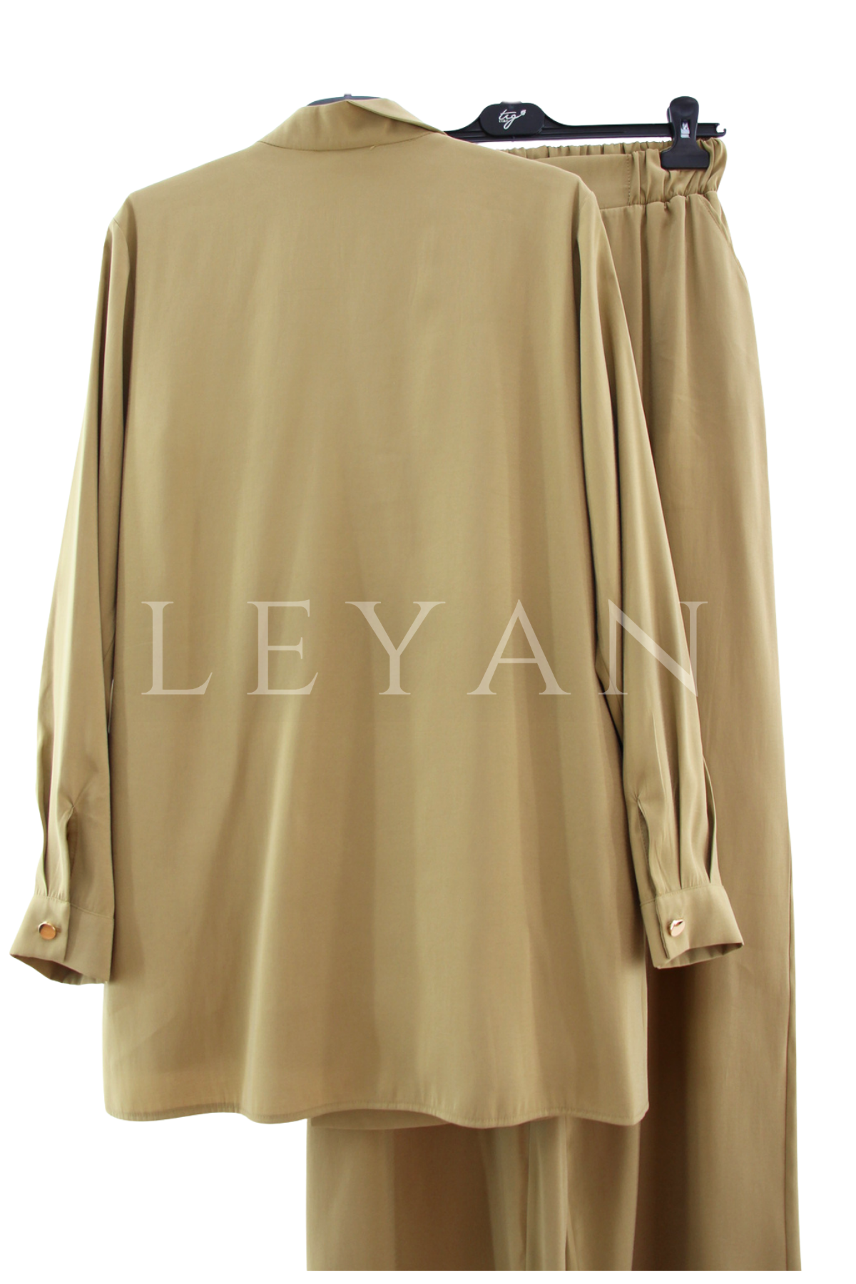 Tığ Triko Asimetrik Kesim Broş Detaylı Takım- LYN04496 Olive