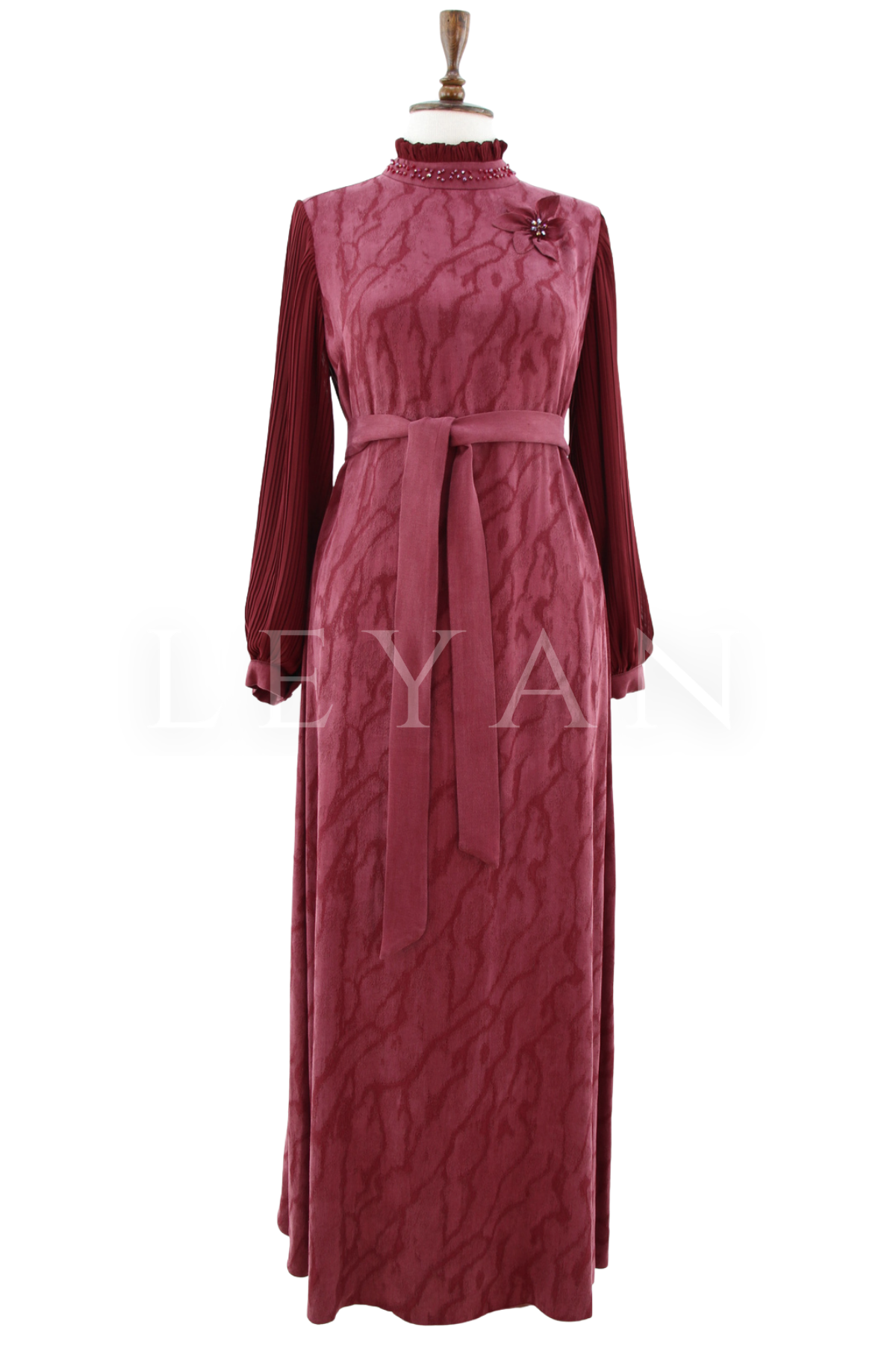 Orhan Store Kolları Detaylı Elbise- LYN04505 Vişne