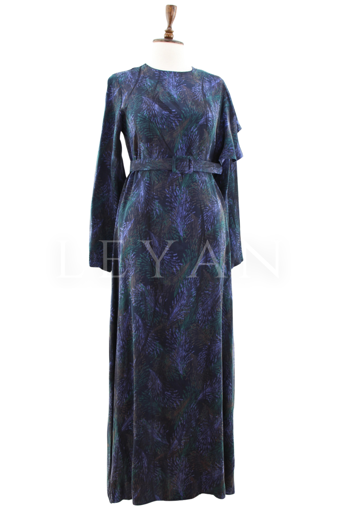 Orhan Store Desenli Elbise- LYN04504 Lacivert