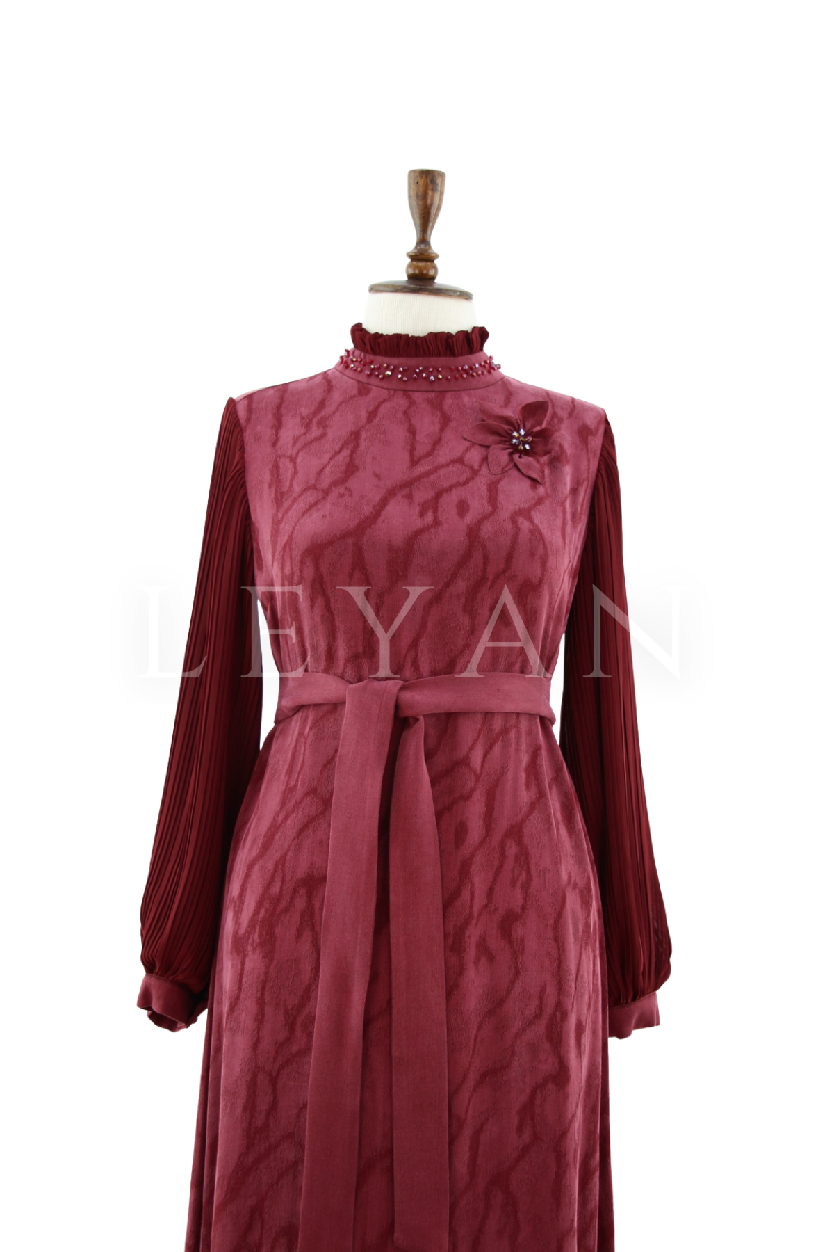 Orhan Store Kolları Detaylı Elbise- LYN04505 Vişne