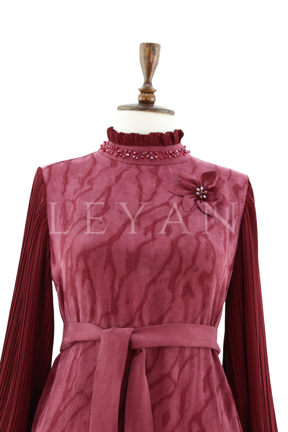 Orhan Store Kolları Detaylı Elbise- LYN04505 Vişne