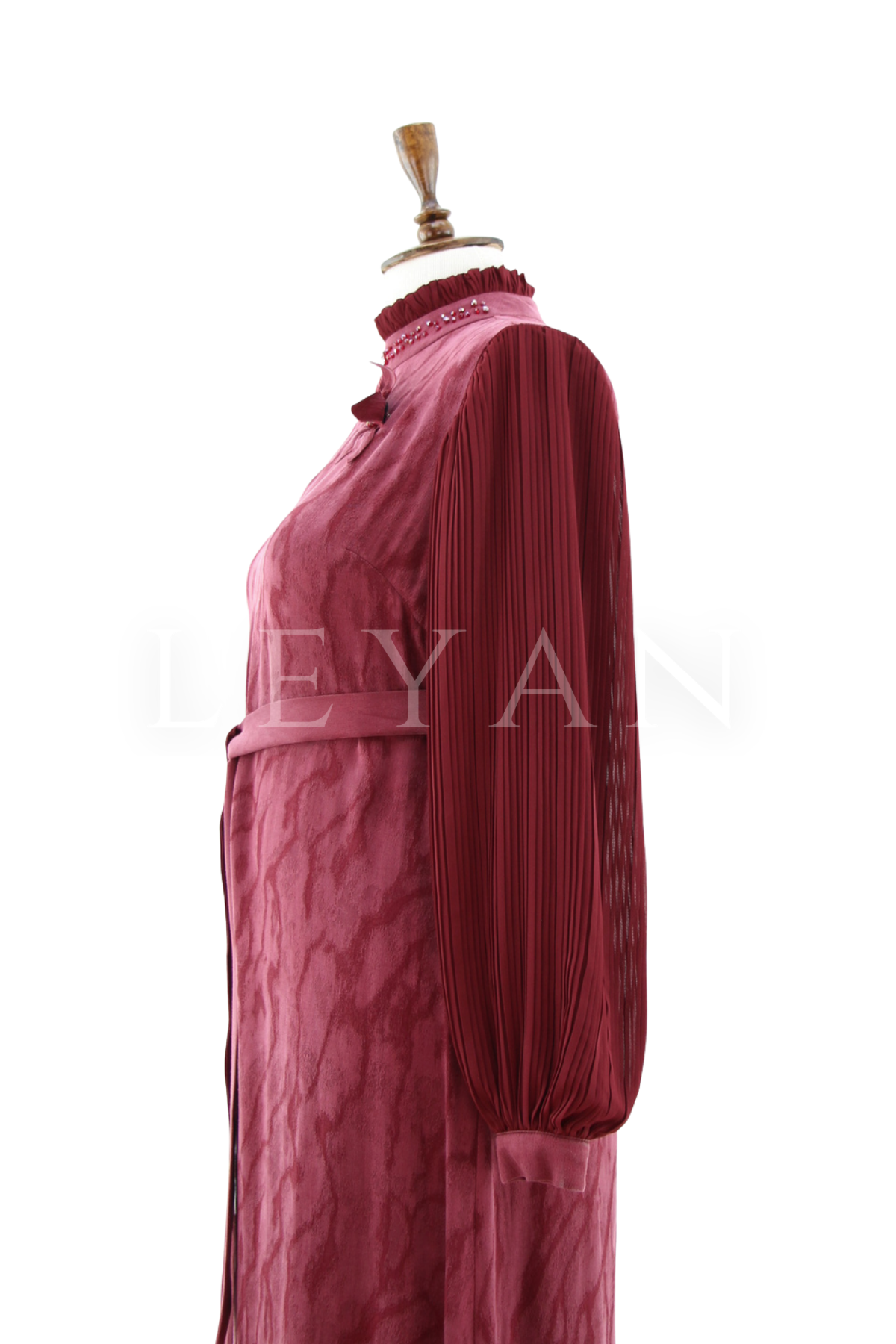 Orhan Store Kolları Detaylı Elbise- LYN04505 Vişne