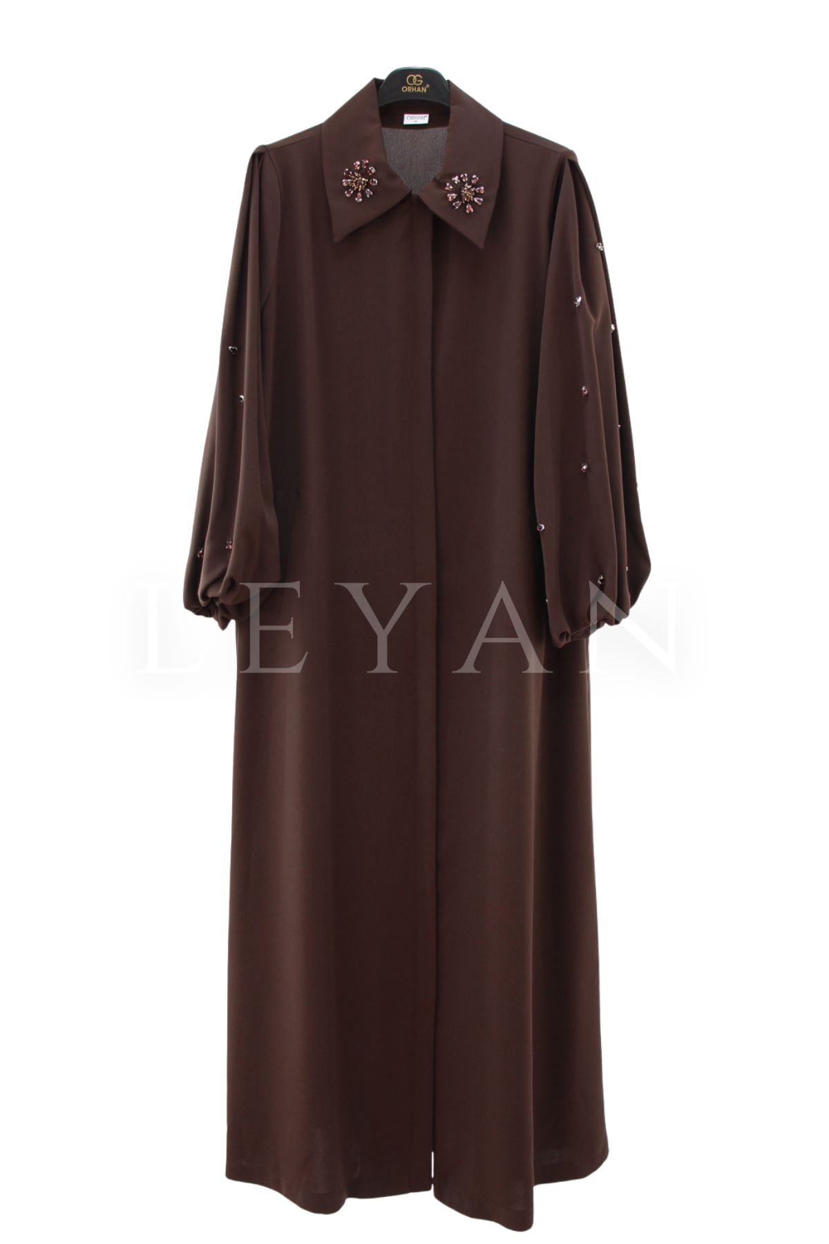 Orhan Store Taş İşlemeli Ferace- LYN04506 Kahve