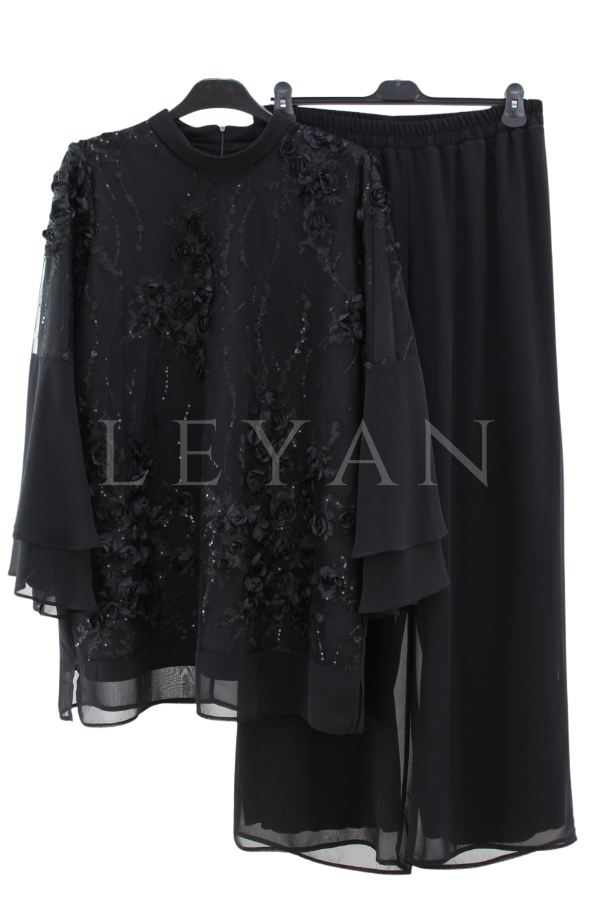 Orhan Store Şifonlu İşlemeli Takım- LYN04517 Siyah