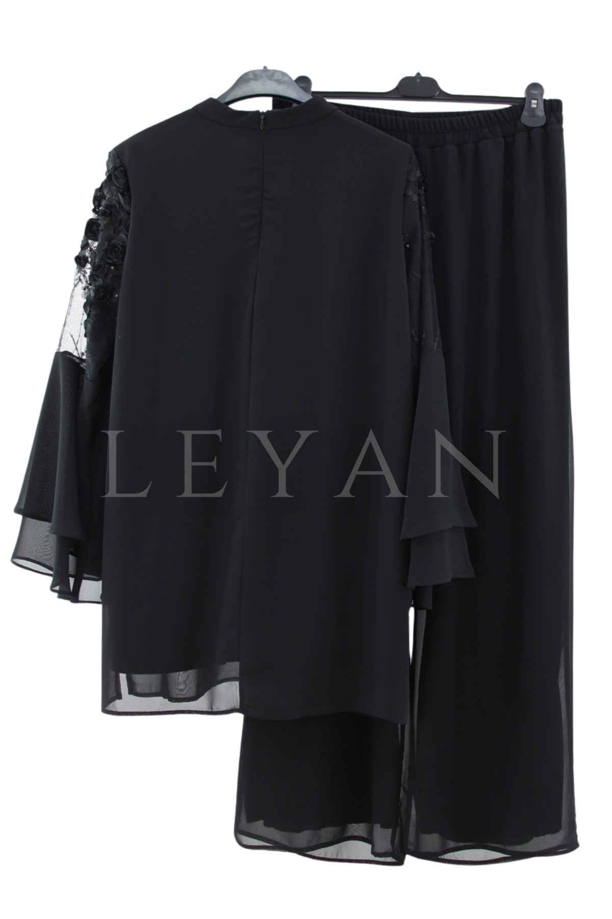 Orhan Store Şifonlu İşlemeli Takım- LYN04517 Siyah