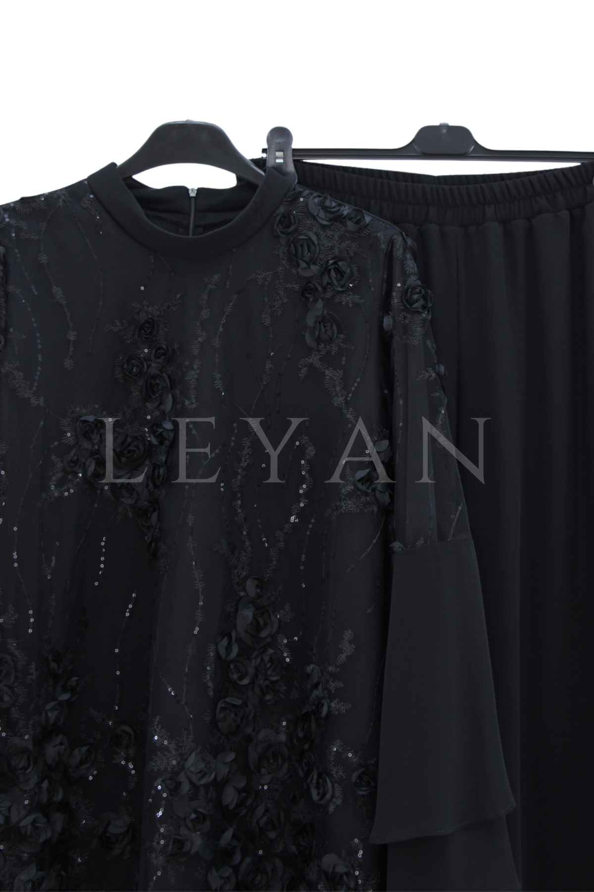 Orhan Store Şifonlu İşlemeli Takım- LYN04517 Siyah