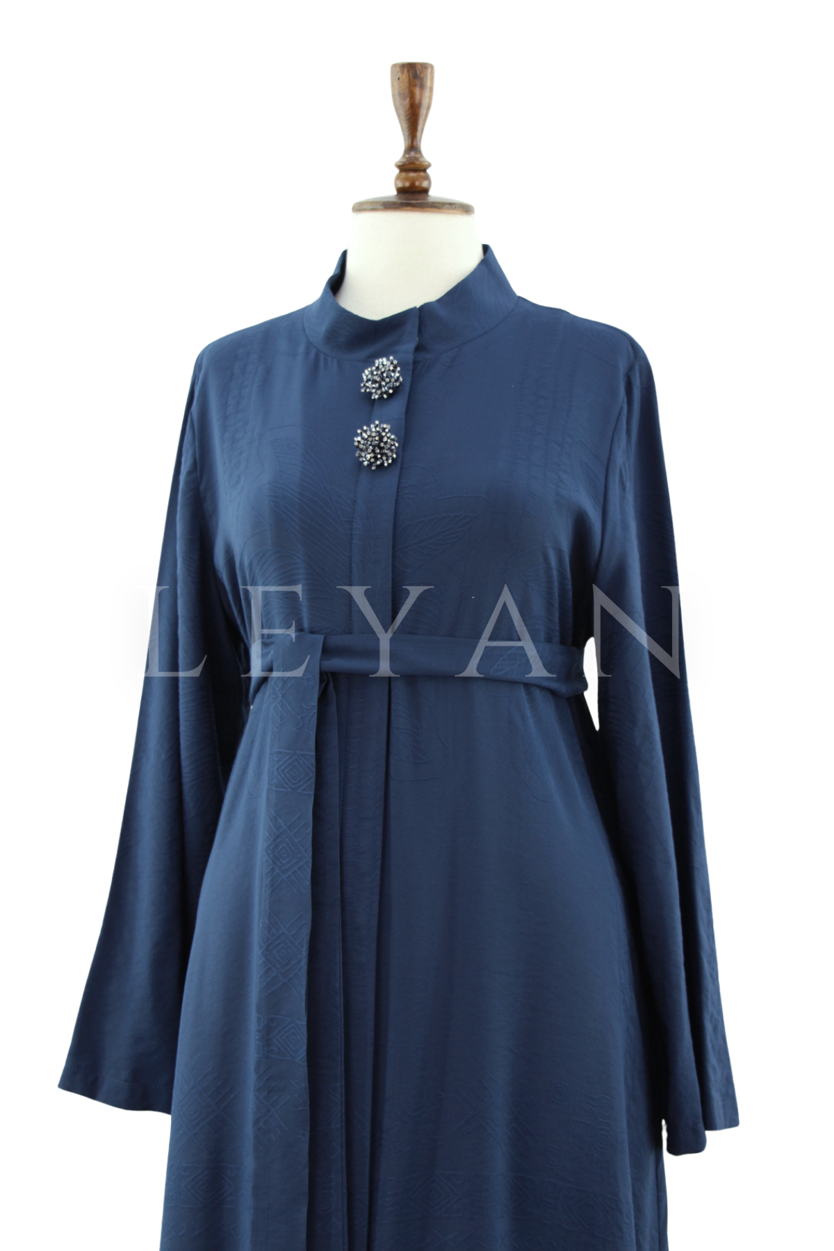 Orhan Store Kumaşı Desenli Ferace- LYN04521 Lacivert