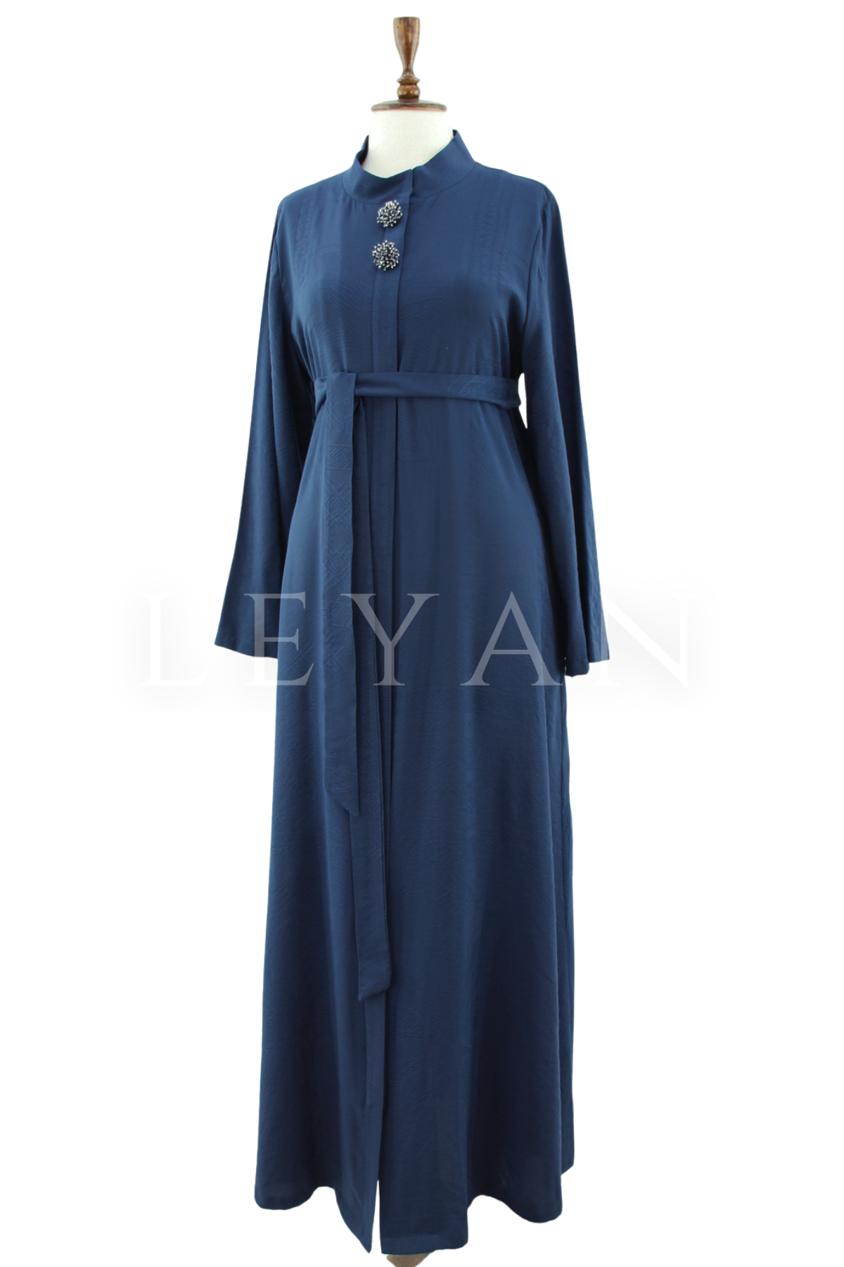 Orhan Store Kumaşı Desenli Ferace- LYN04521 Lacivert