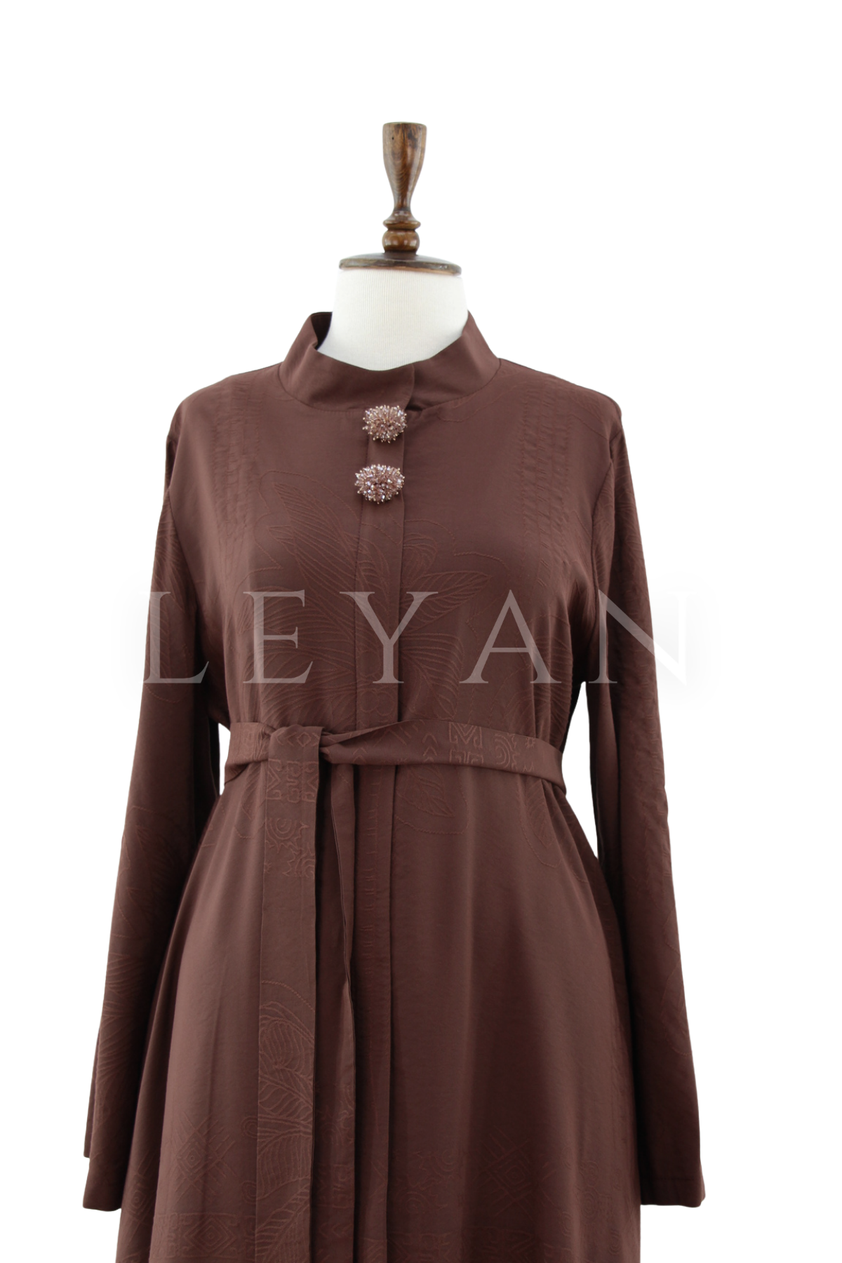 Orhan Store Kumaşı Desenli Ferace- LYN04521 Kahve