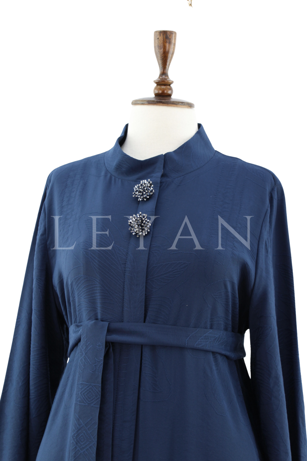 Orhan Store Kumaşı Desenli Ferace- LYN04521 Lacivert