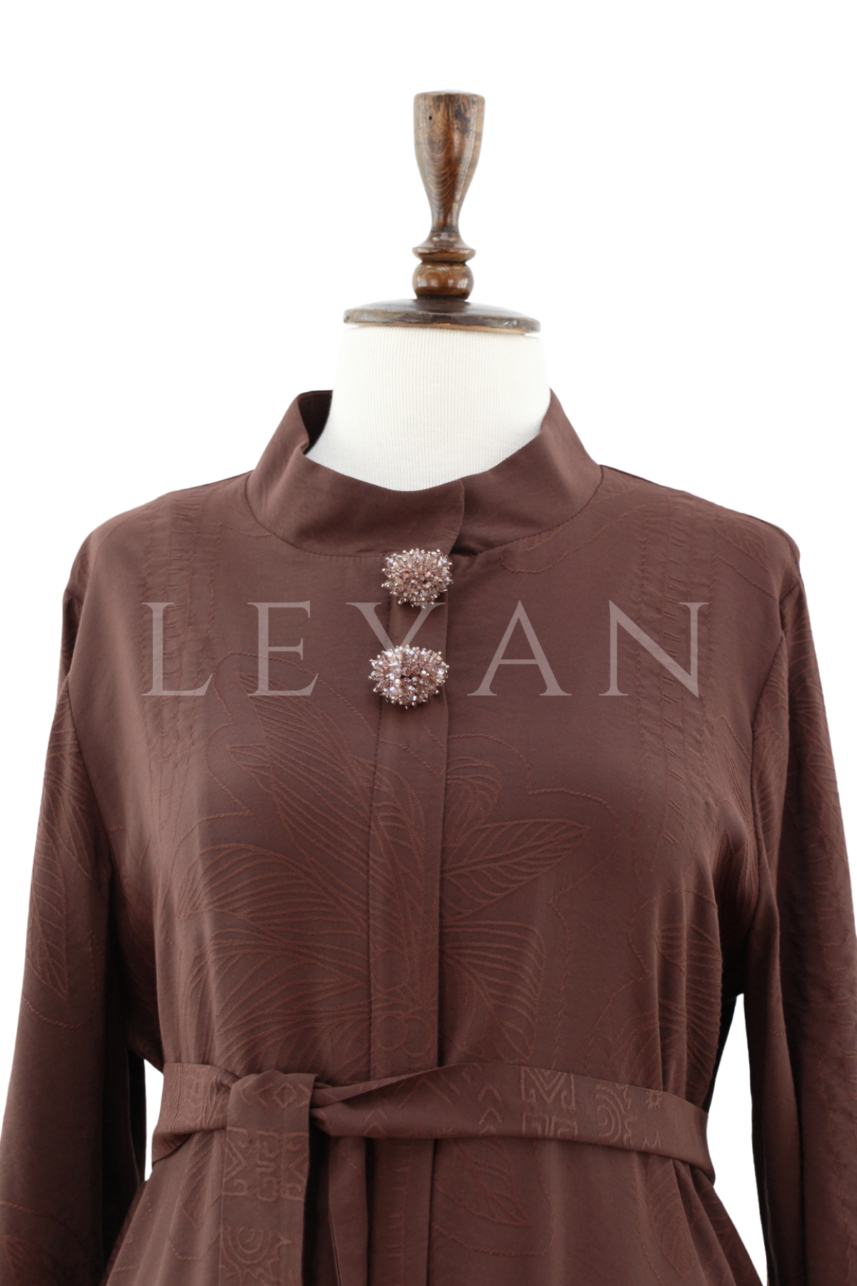 Orhan Store Kumaşı Desenli Ferace- LYN04521 Kahve