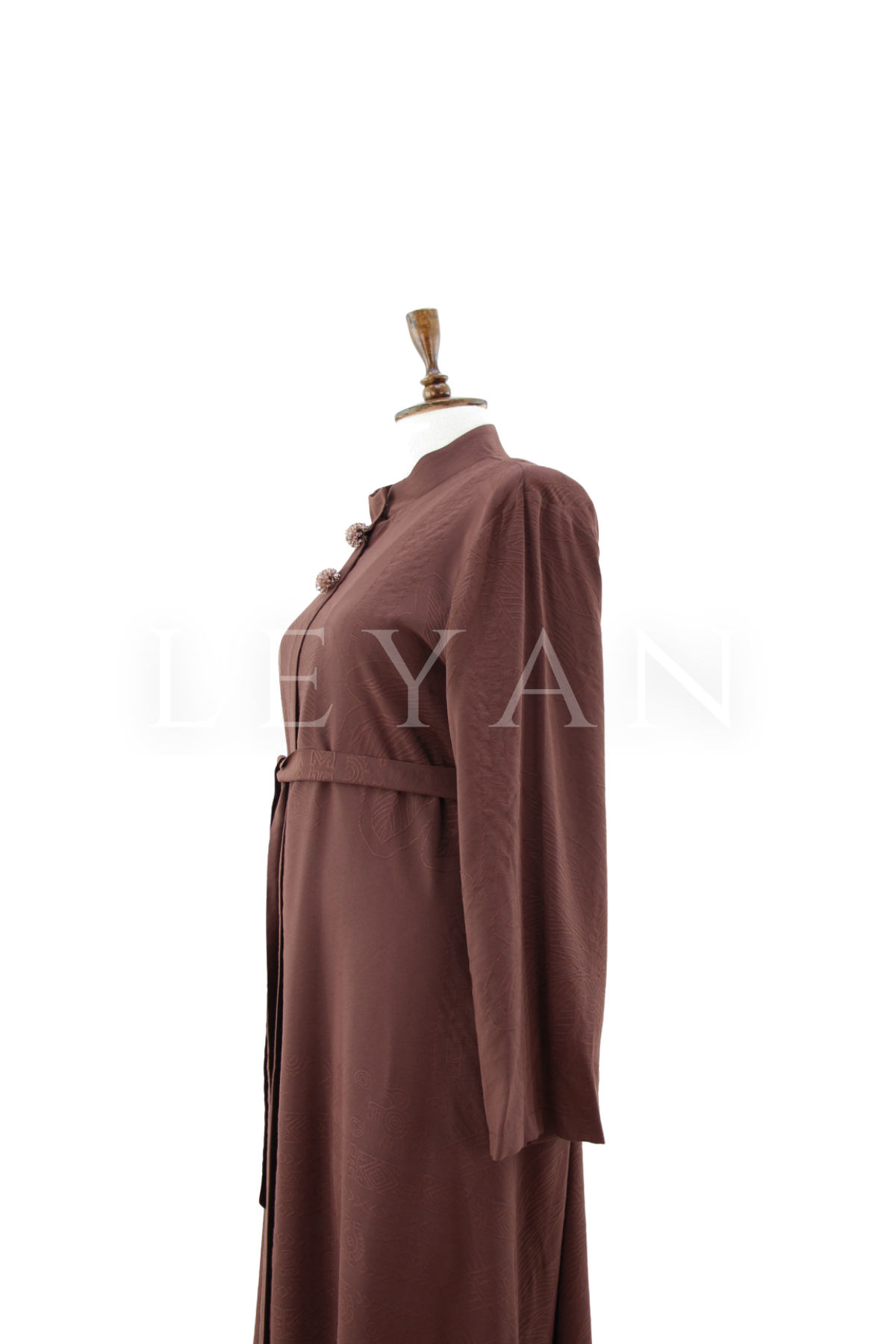 Orhan Store Kumaşı Desenli Ferace- LYN04521 Kahve