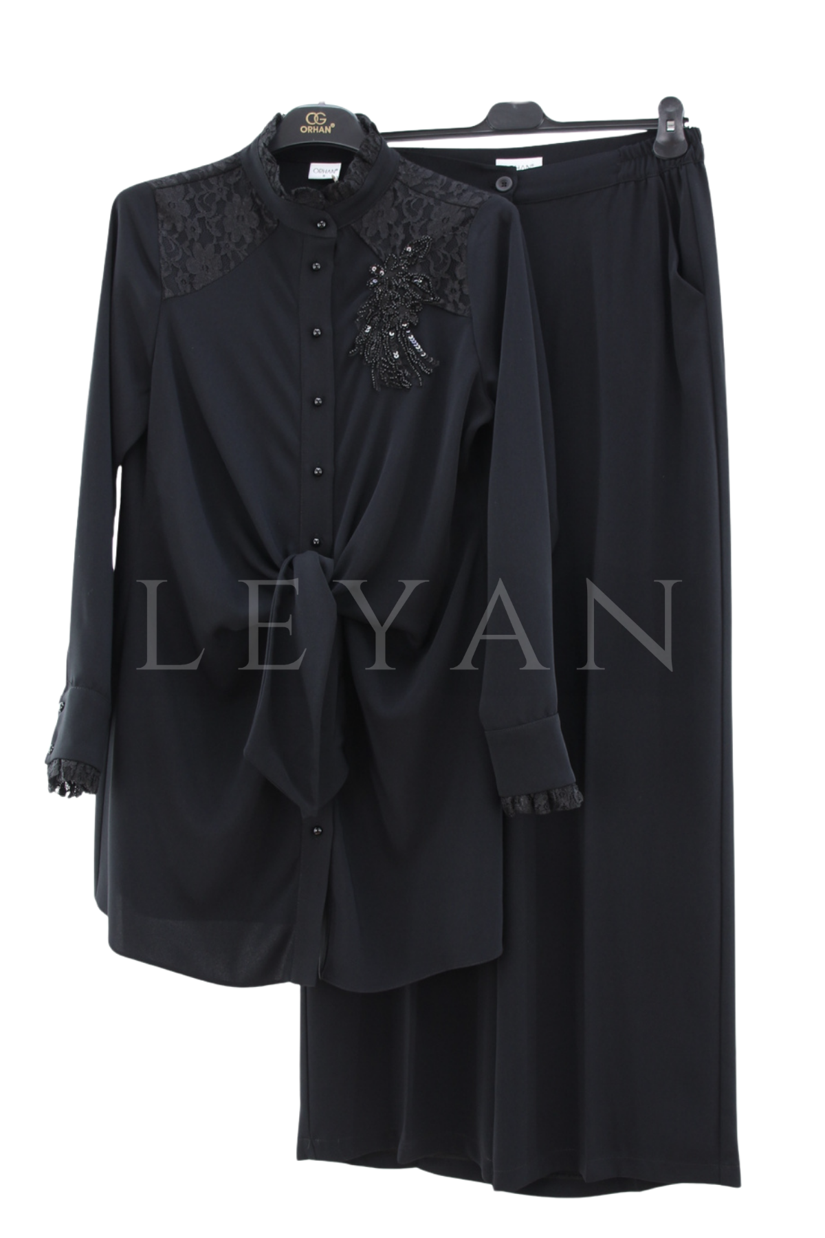 Orhan Store Güpürlü İşlemeli Takım- LYN04520 Siyah