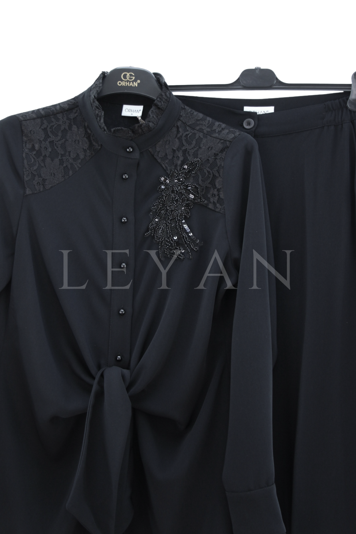 Orhan Store Güpürlü İşlemeli Takım- LYN04520 Siyah