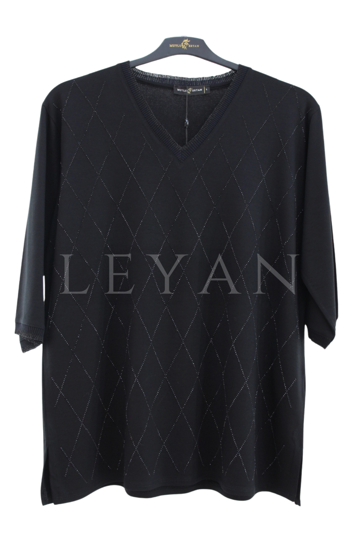 Mutlu Ertan Kapri Kol Baklava Taşlı Bluz- LYN04522 Siyah
