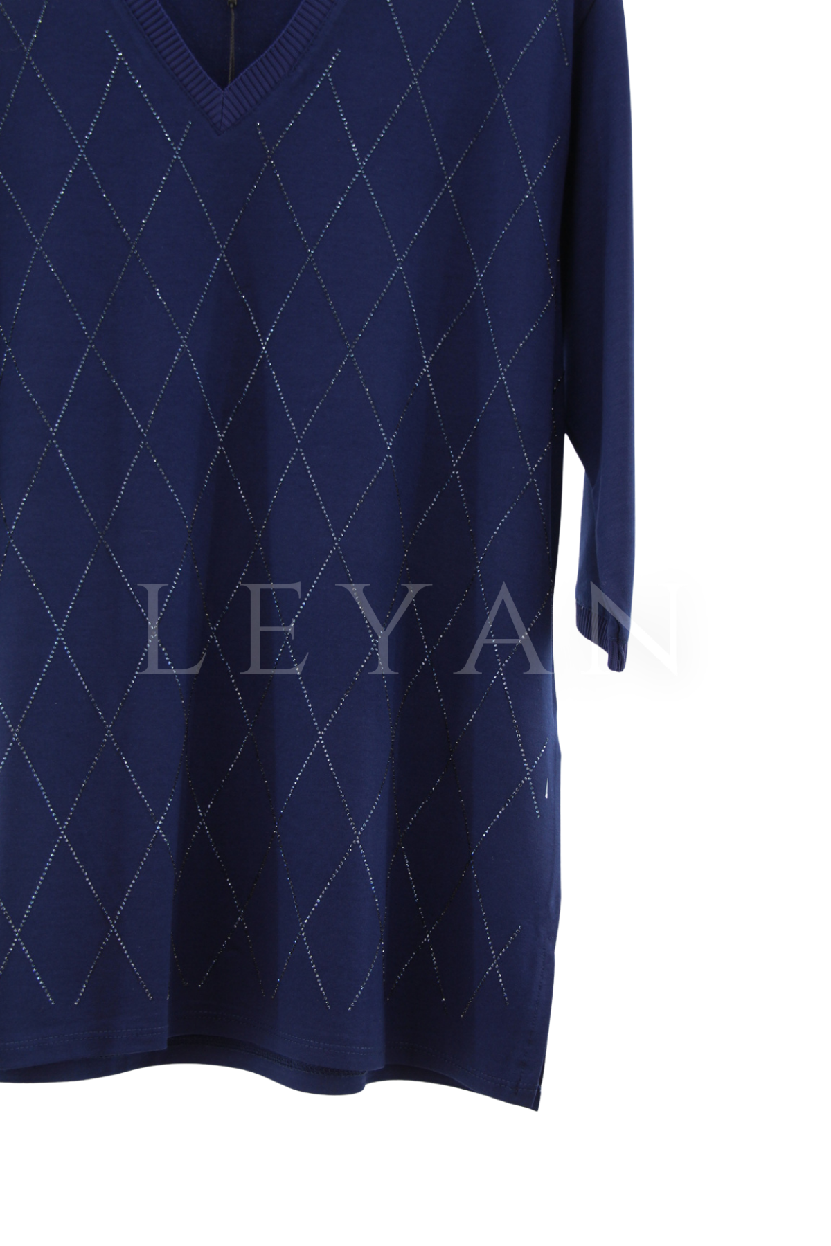 Mutlu Ertan Kapri Kol Baklava Taşlı Bluz- LYN04522 Lacivert