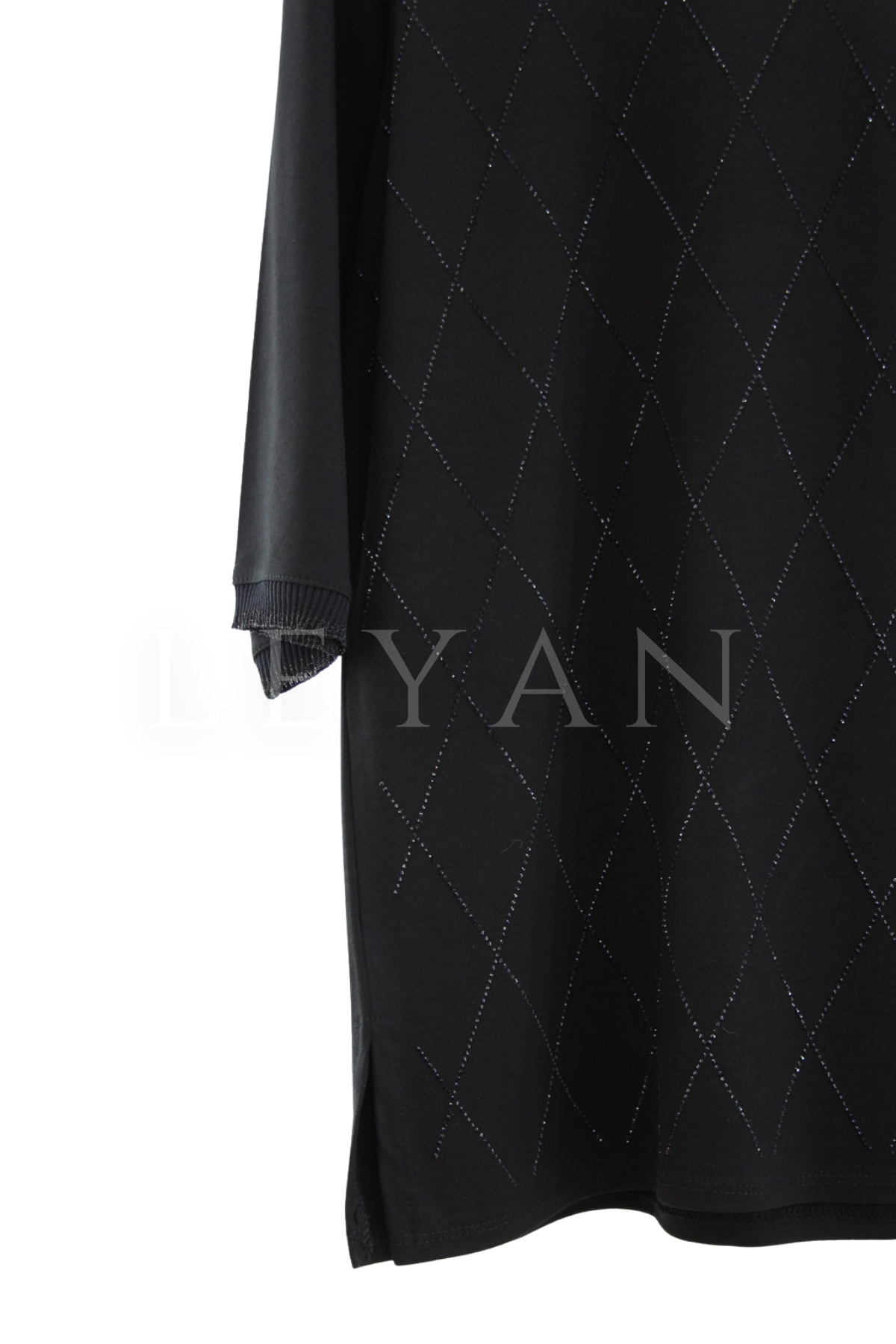 Mutlu Ertan Kapri Kol Baklava Taşlı Bluz- LYN04522 Siyah