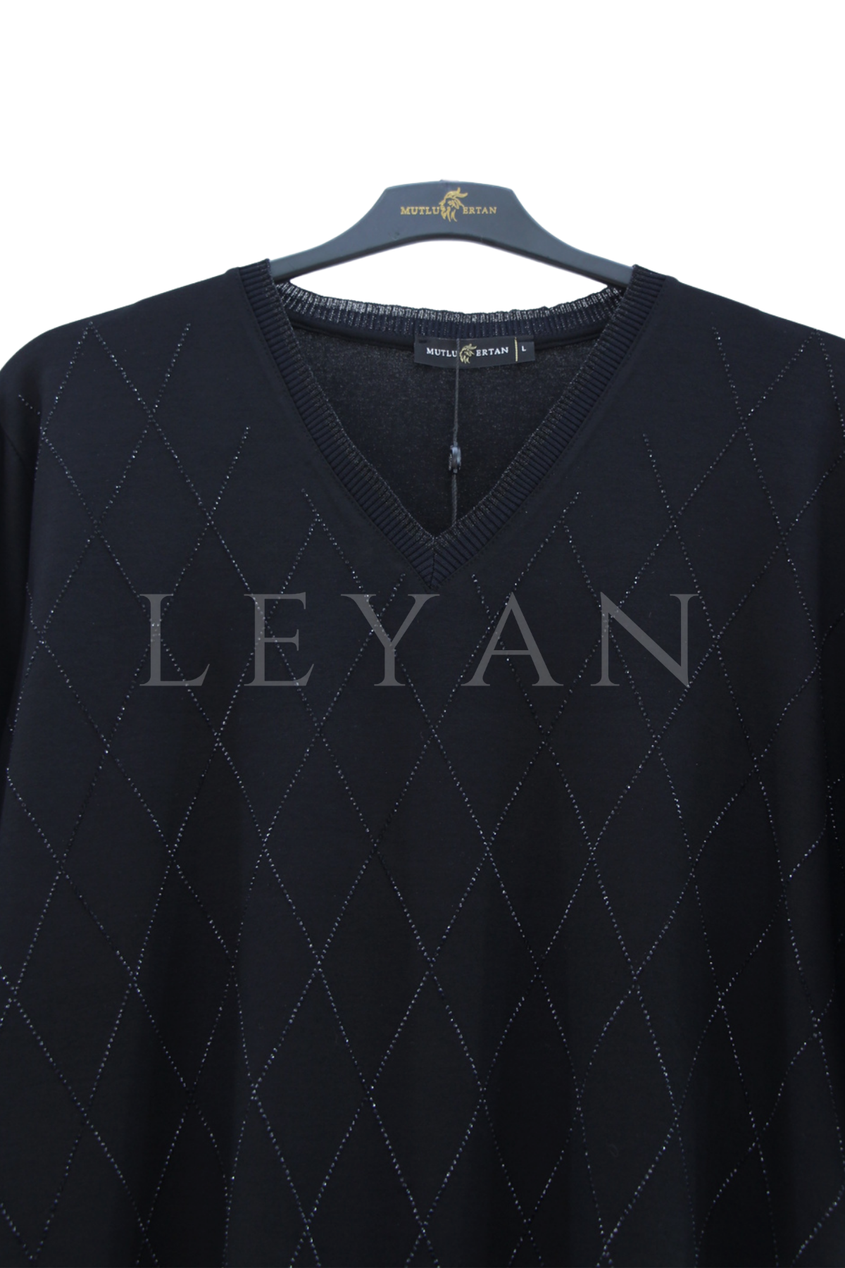 Mutlu Ertan Kapri Kol Baklava Taşlı Bluz- LYN04522 Siyah