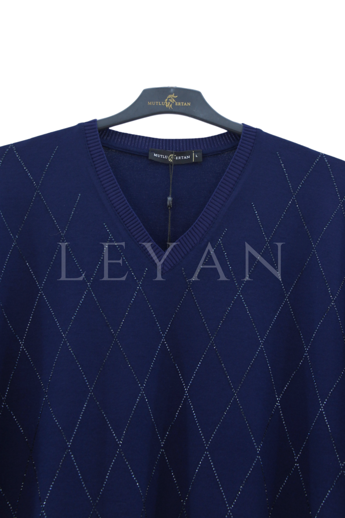 Mutlu Ertan Kapri Kol Baklava Taşlı Bluz- LYN04522 Lacivert