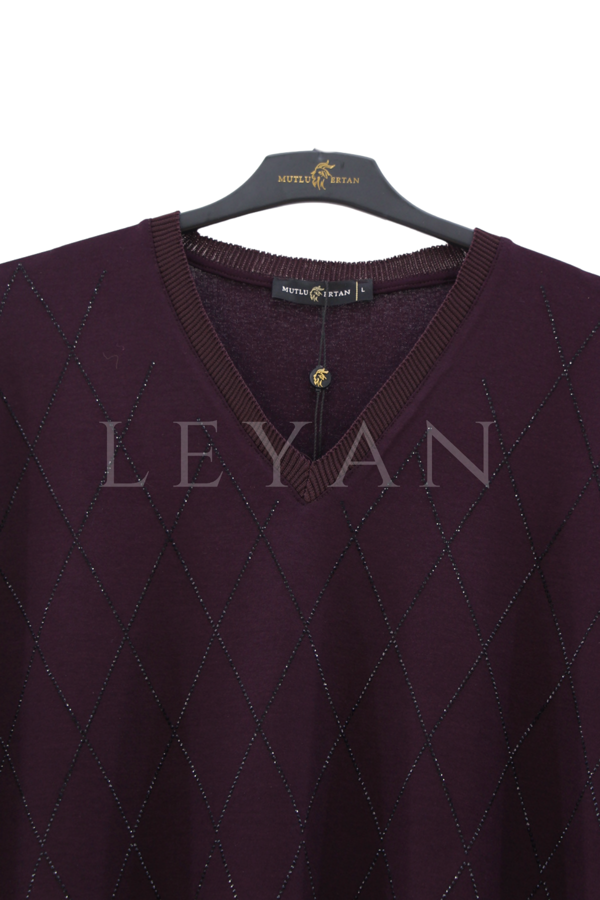 Mutlu Ertan Kapri Kol Baklava Taşlı Bluz- LYN04522 Mürdüm